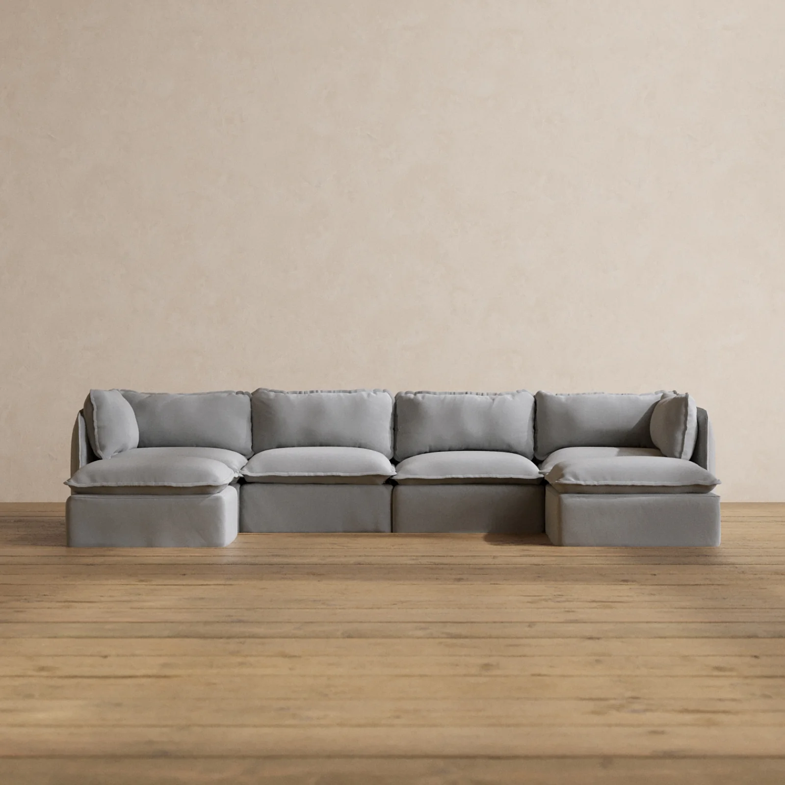 Modular Washable 4-Seater U-Sectional in Pumice | Deluxe+ Seat | Cloud Pillow
