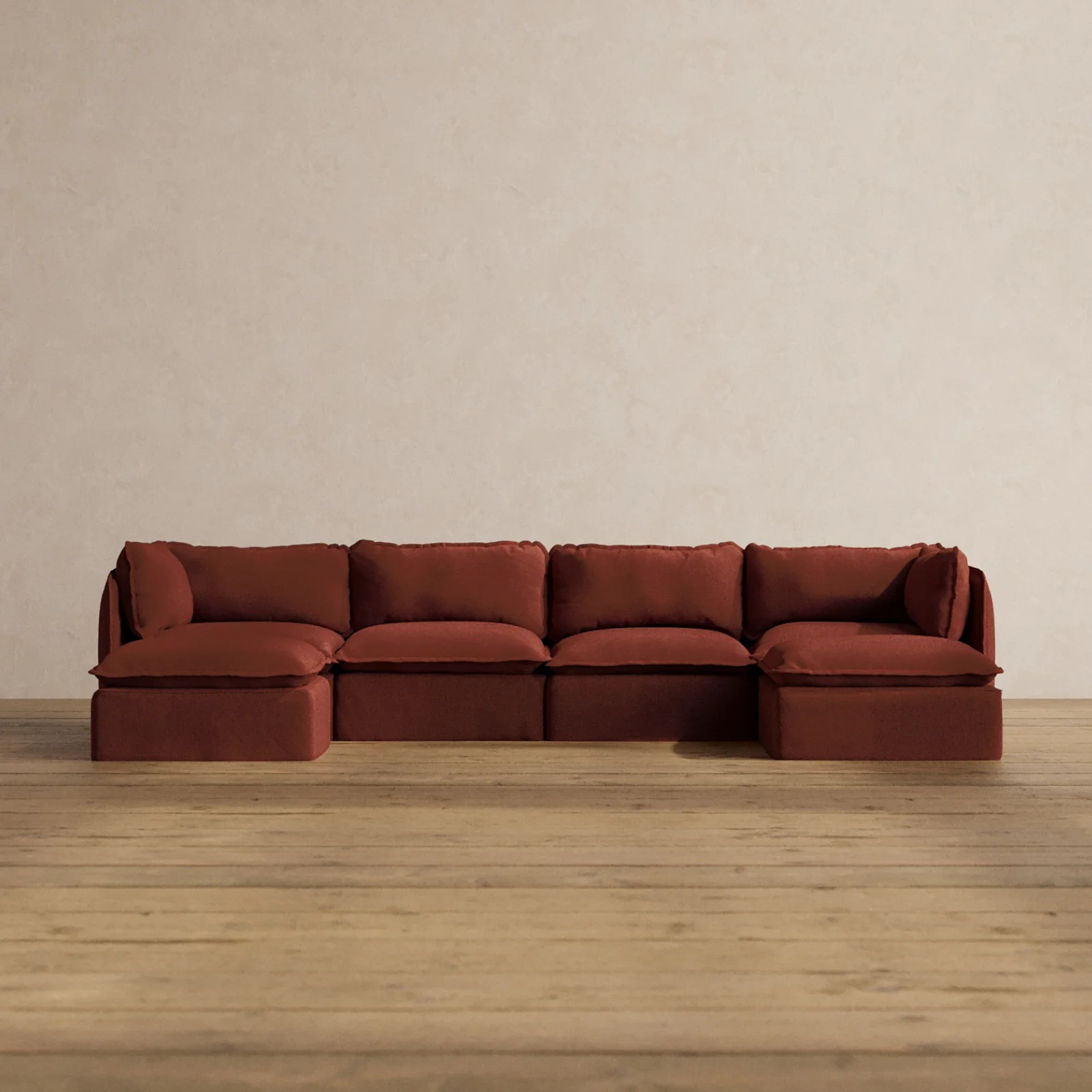 Modular Washable 4-Seater U-Sectional in Rust | Memorix+ Seat | Contour Pillow