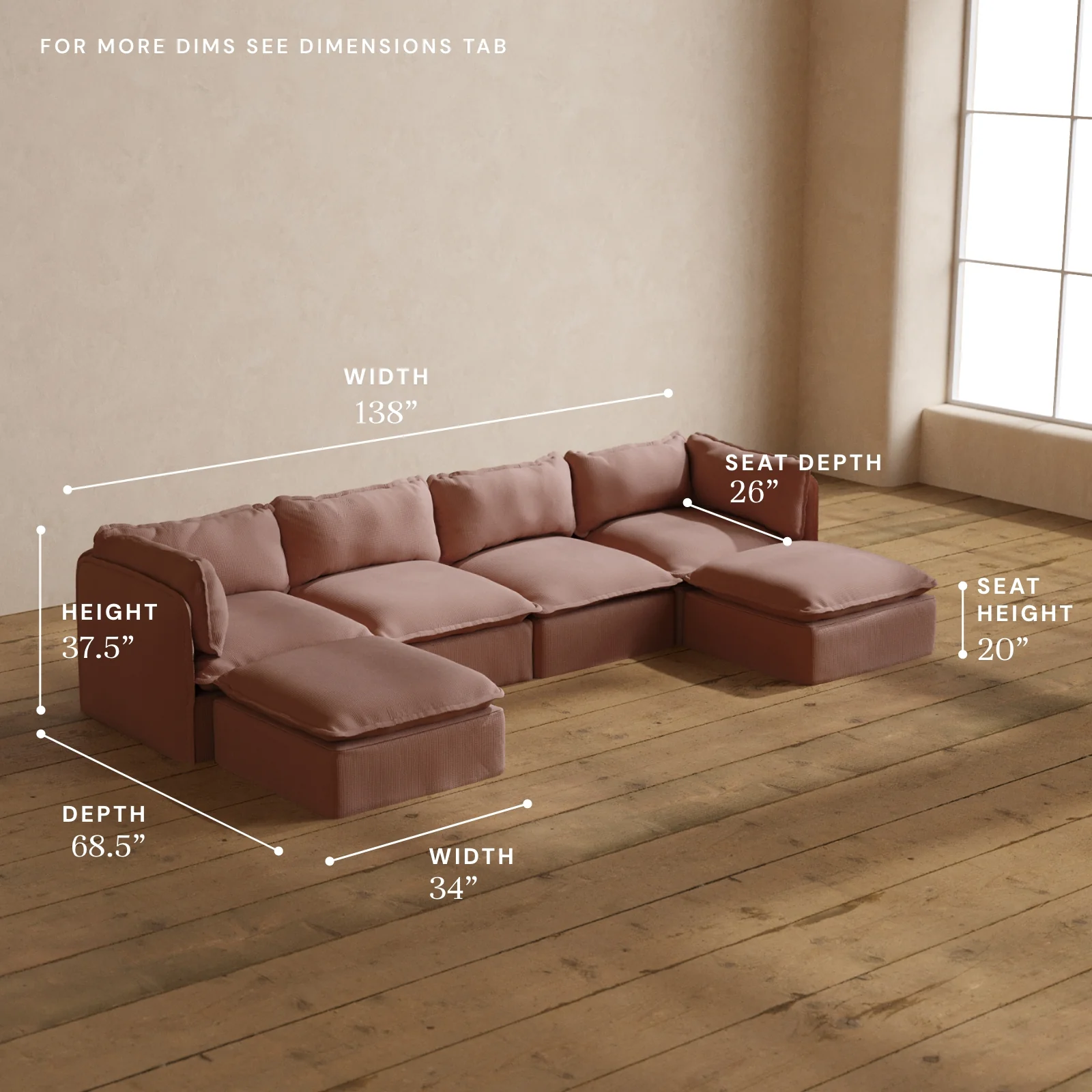 Modular Washable 4-Seater U-Sectional in Sakura | Memorix+ Seat | Contour Pillow - Image 5