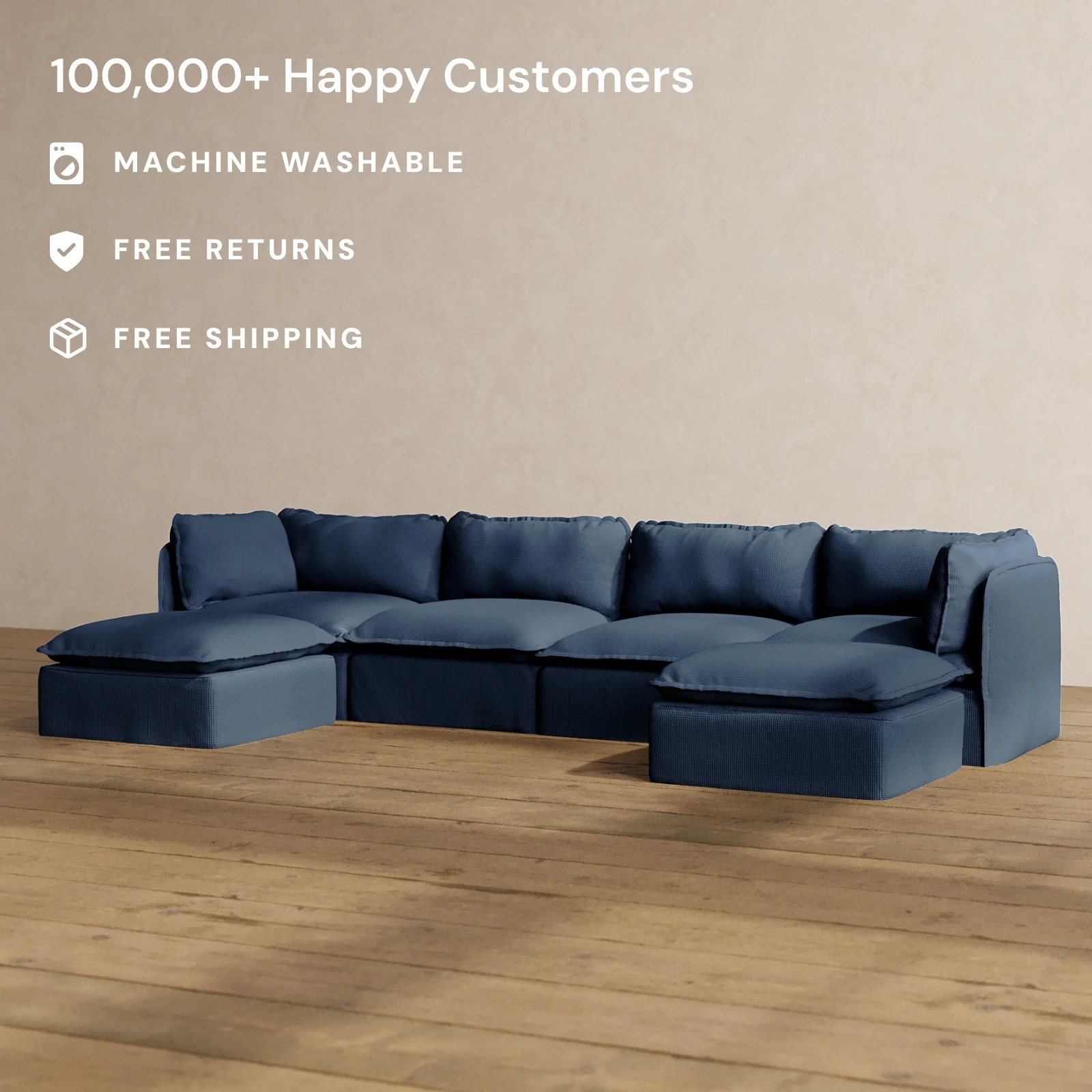 Modular Washable 4-Seater U-Sectional in Sumi | Memorix+ Seat | Contour Pillow - Image 2