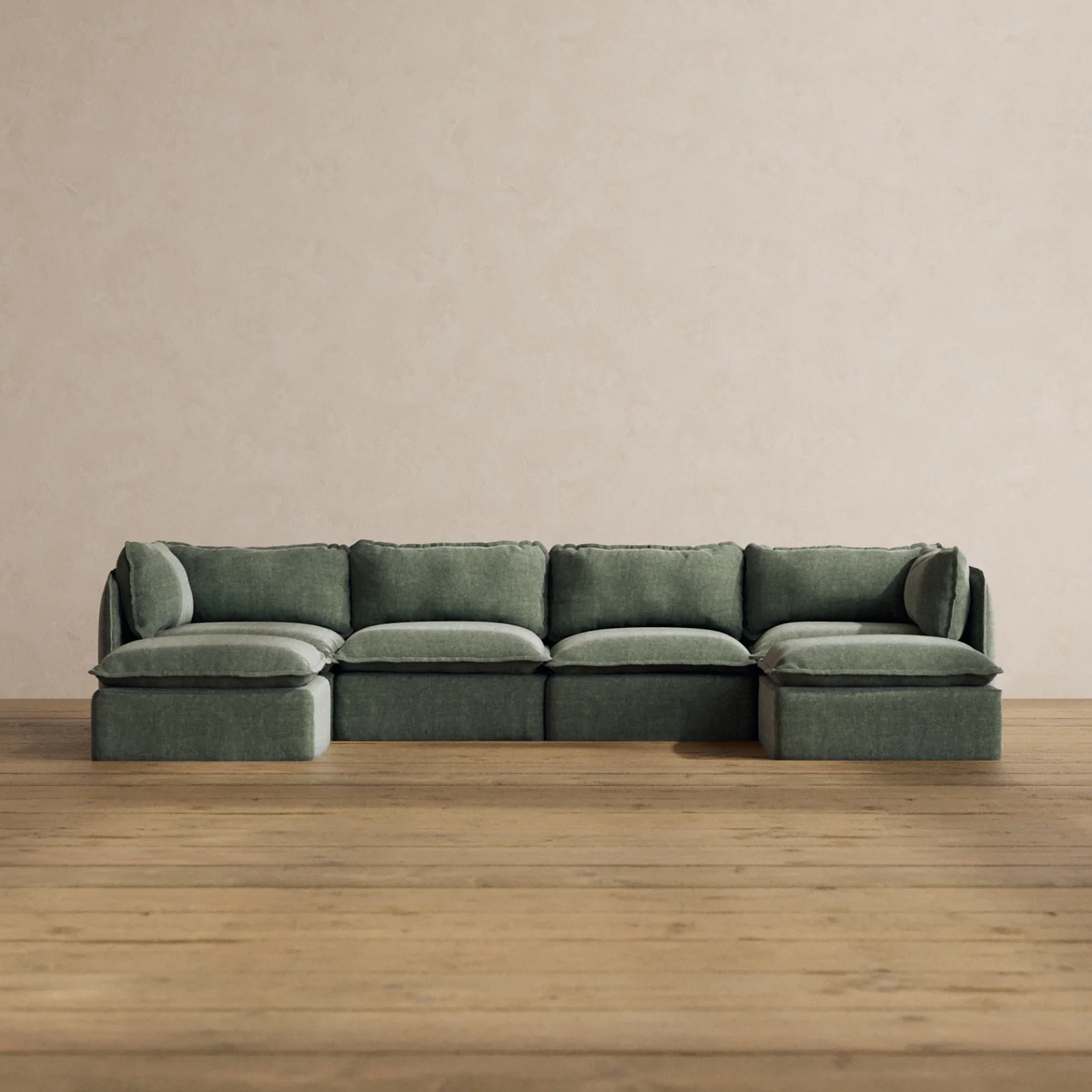 Modular Washable 4-Seater U-Sectional in Willow | Deluxe+ Seat | Cloud Pillow