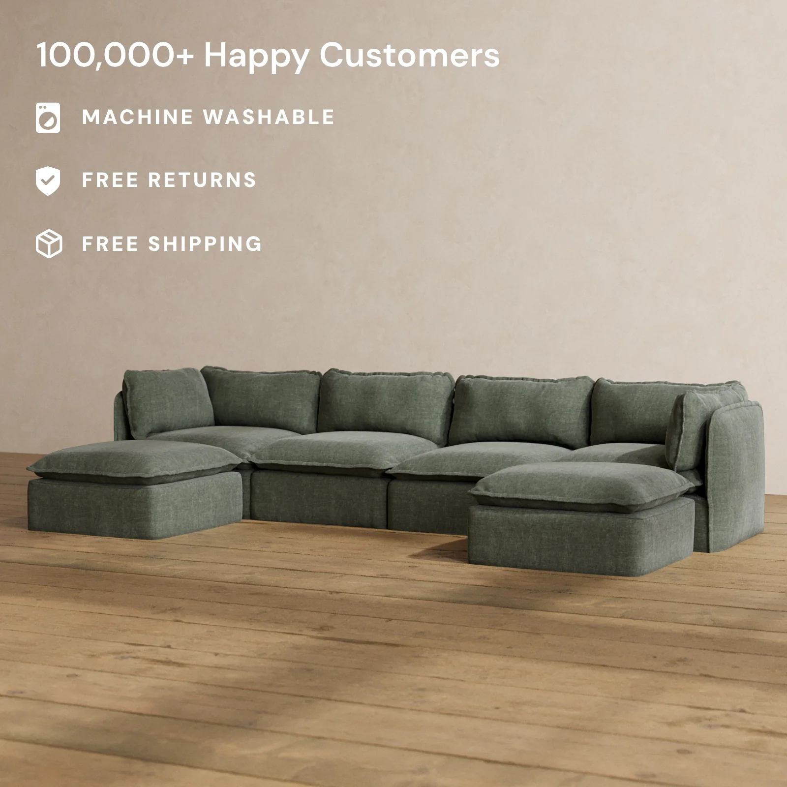 Modular Washable 4-Seater U-Sectional in Willow | Memorix+ Seat | Contour Pillow - Image 2