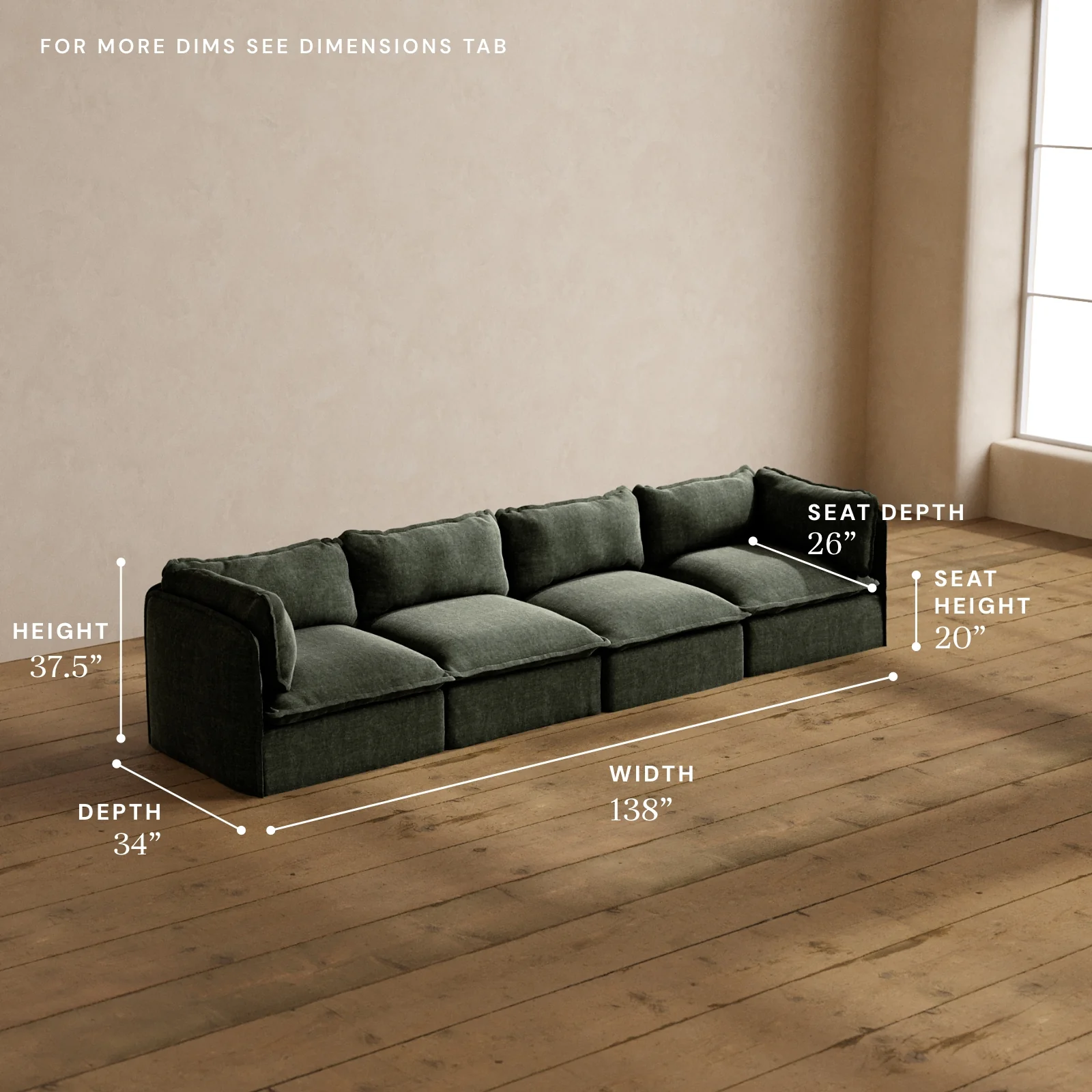 Modular Washable 4-Seater in Willow | Deluxe+ Seat | Cloud Pillow - Image 5