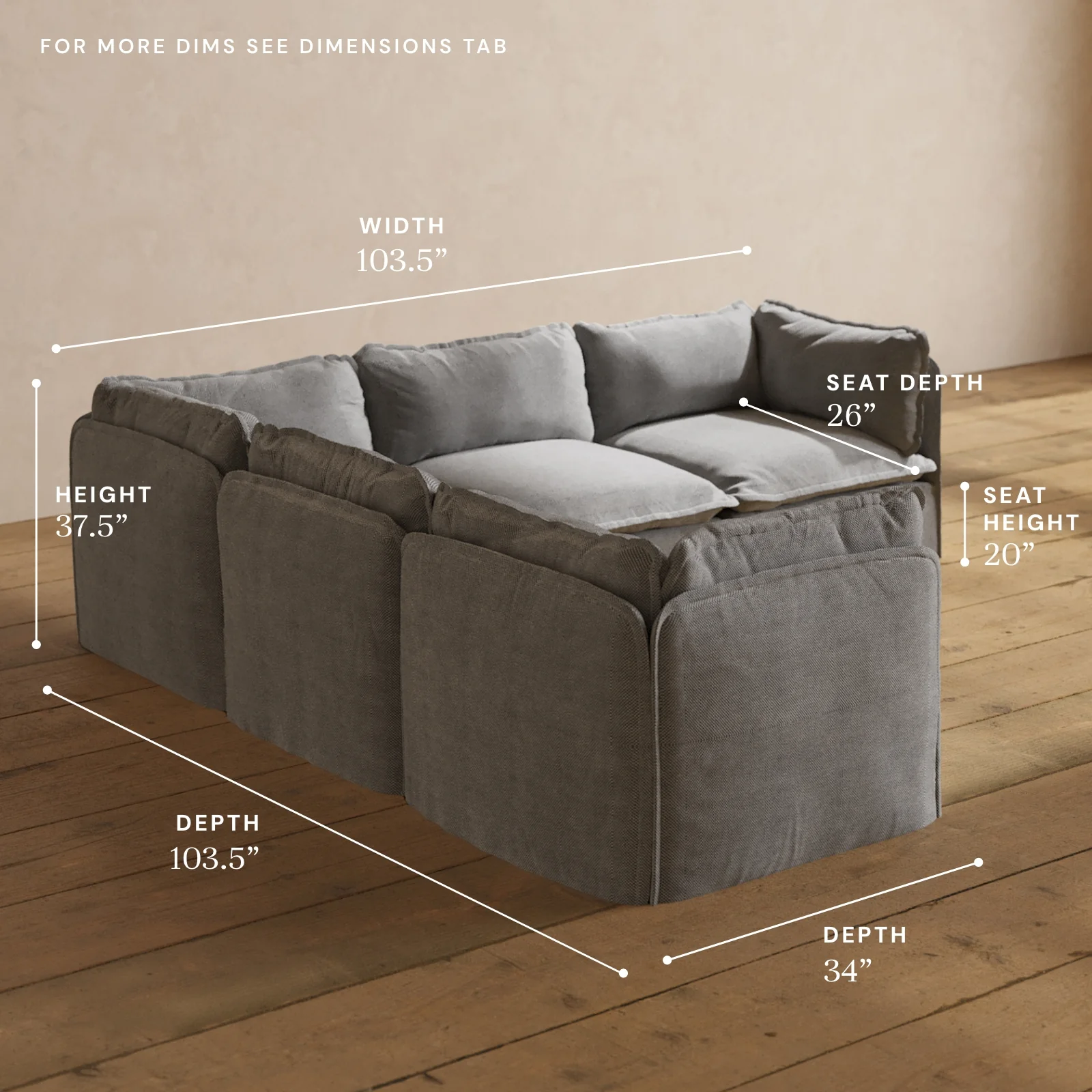 Modular Washable 5-Seater Corner Sectional in Ash | Deluxe+ Seat | Cloud Pillow - Image 5