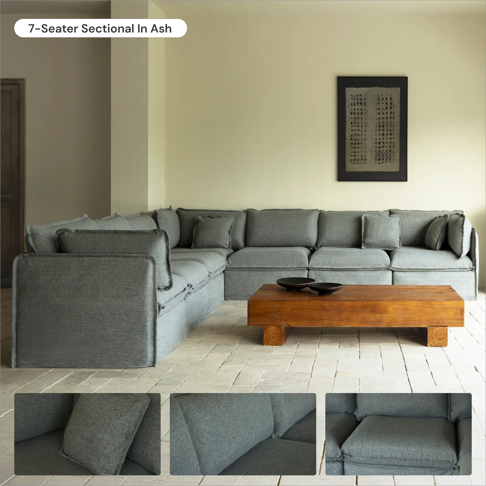 Modular Washable 5-Seater Corner Sectional in Ash | Deluxe+ Seat | Cloud Pillow - Image 7
