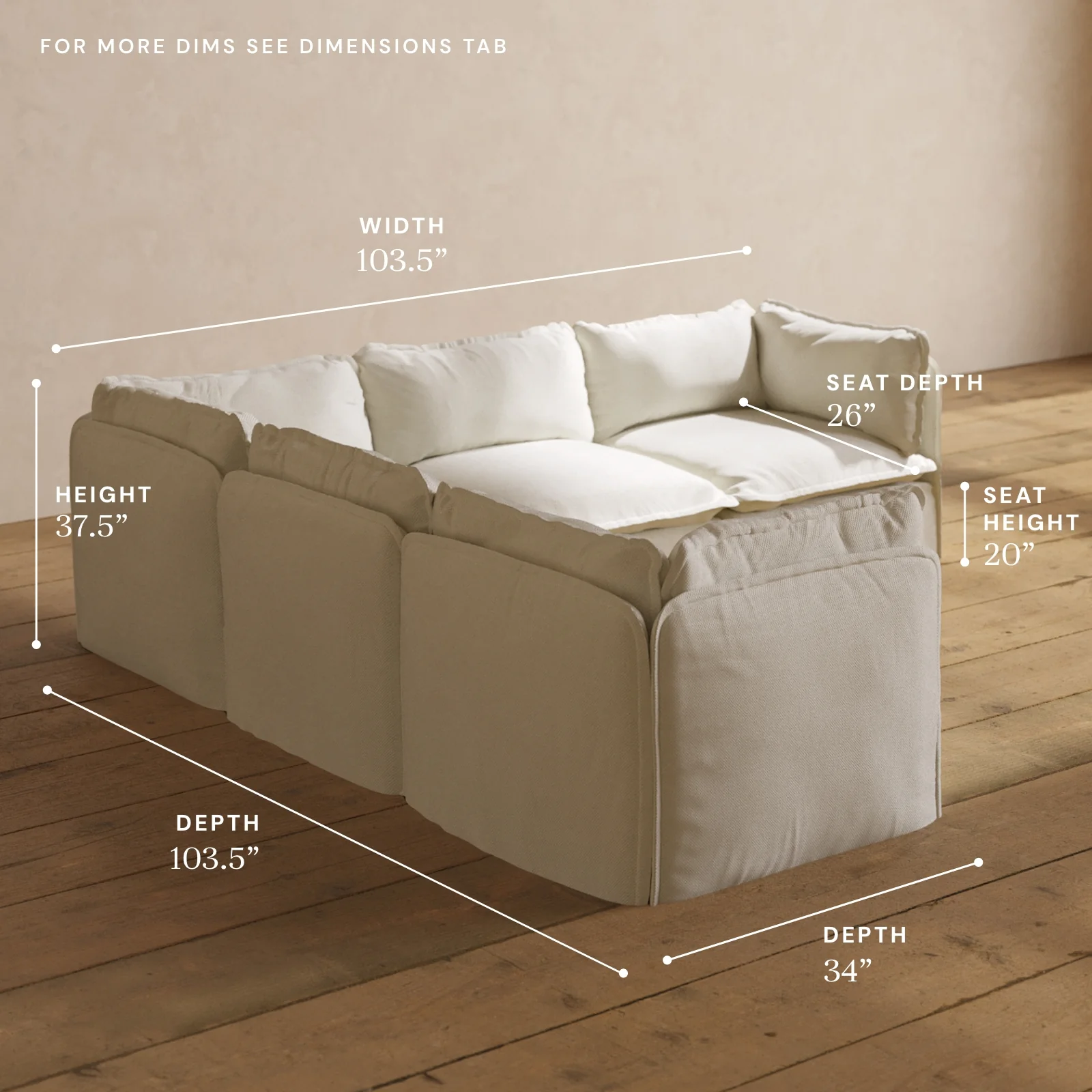 Modular Washable 5-Seater Corner Sectional in Eggshell | Memorix+ Seat | Contour Pillow - Image 5