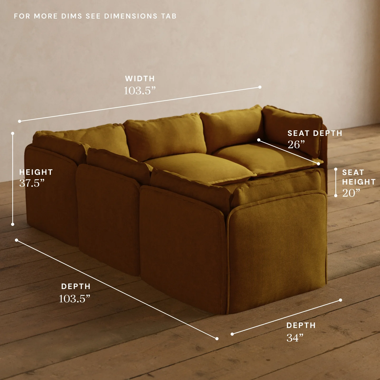Modular Washable 5-Seater Corner Sectional in Kiiro | Deluxe+ Seat | Cloud Pillow - Image 5