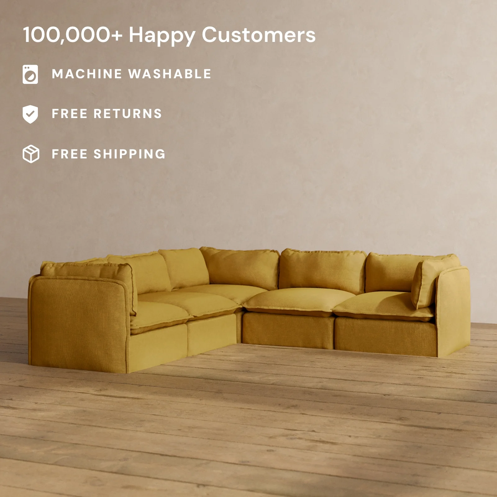 Modular Washable 5-Seater Corner Sectional in Kiiro | Memorix+ Seat | Contour Pillow - Image 2