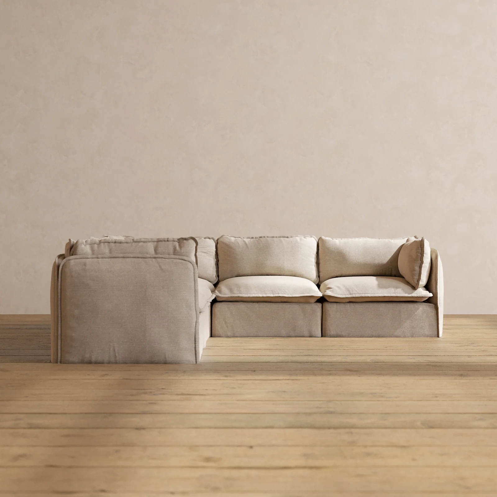 Modular Washable 5-Seater Corner Sectional in Oat | Memorix+ Seat | Contour Pillow