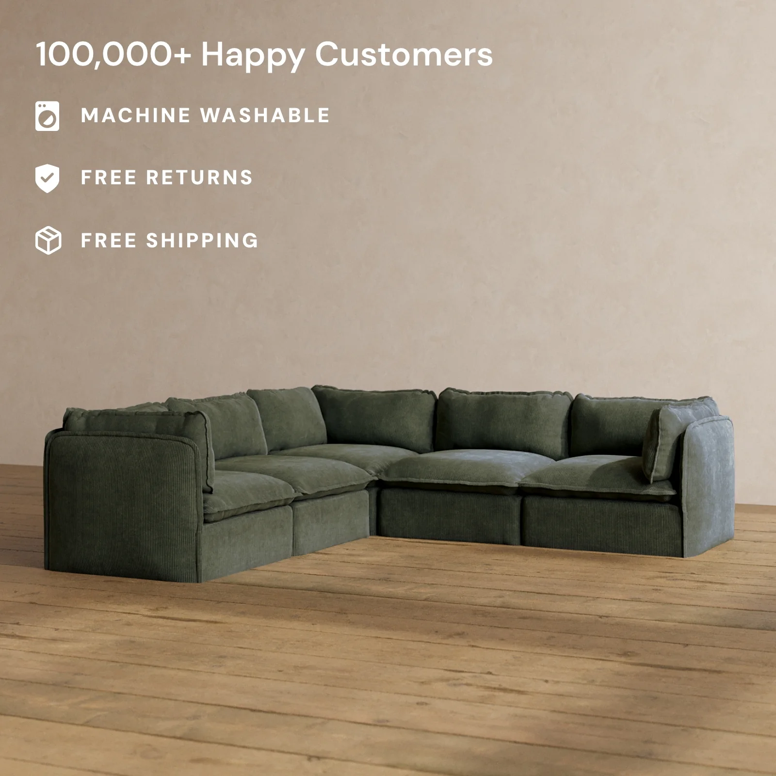 Modular Washable 5-Seater Corner Sectional in Olivine | Memorix+ Seat | Contour Pillow - Image 2