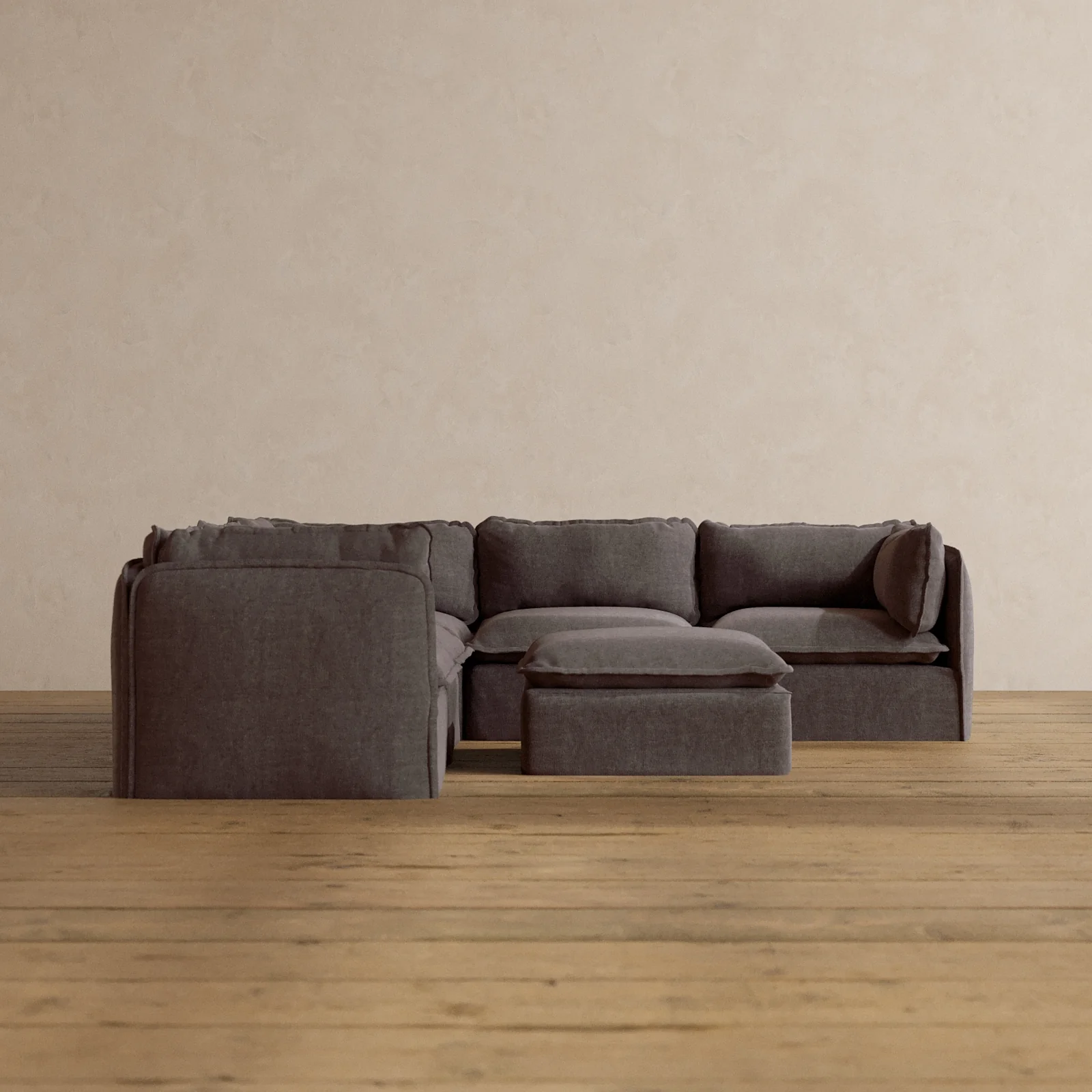 Modular Washable 5-Seater Corner Sectional + Ottoman in Caviar | Deluxe+ Seat | Cloud Pillow