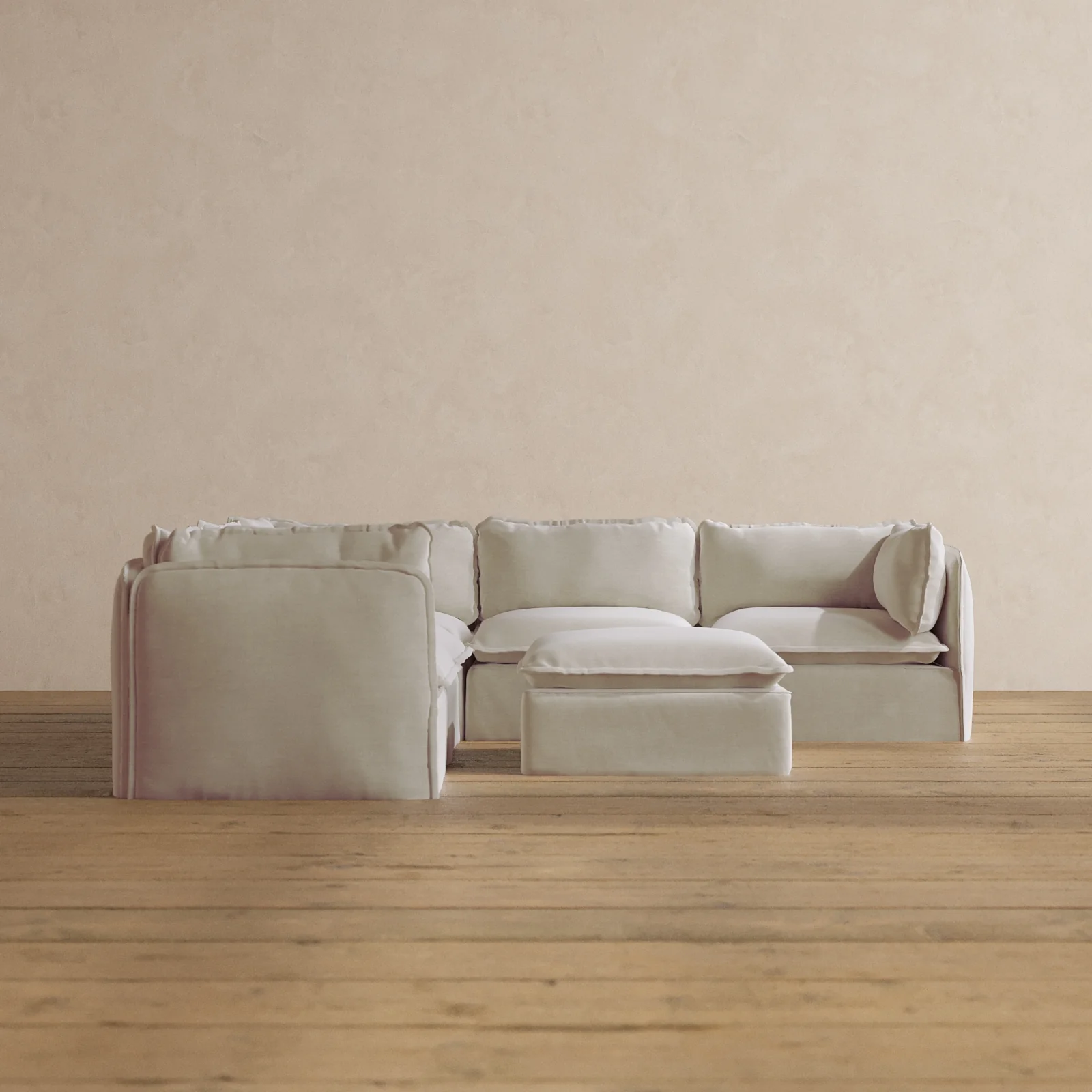 Modular Washable 5-Seater Corner Sectional + Ottoman in Coco | Deluxe+ Seat | Cloud Pillow