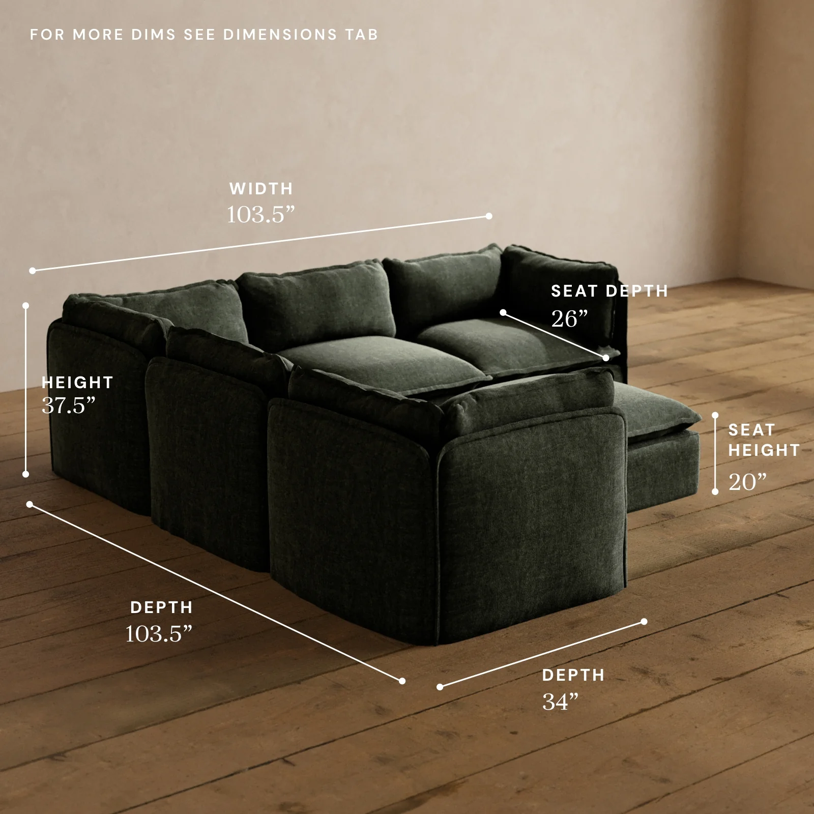 Modular Washable 5-Seater Corner Sectional + Ottoman in Willow | Deluxe+ Seat | Cloud Pillow - Image 5