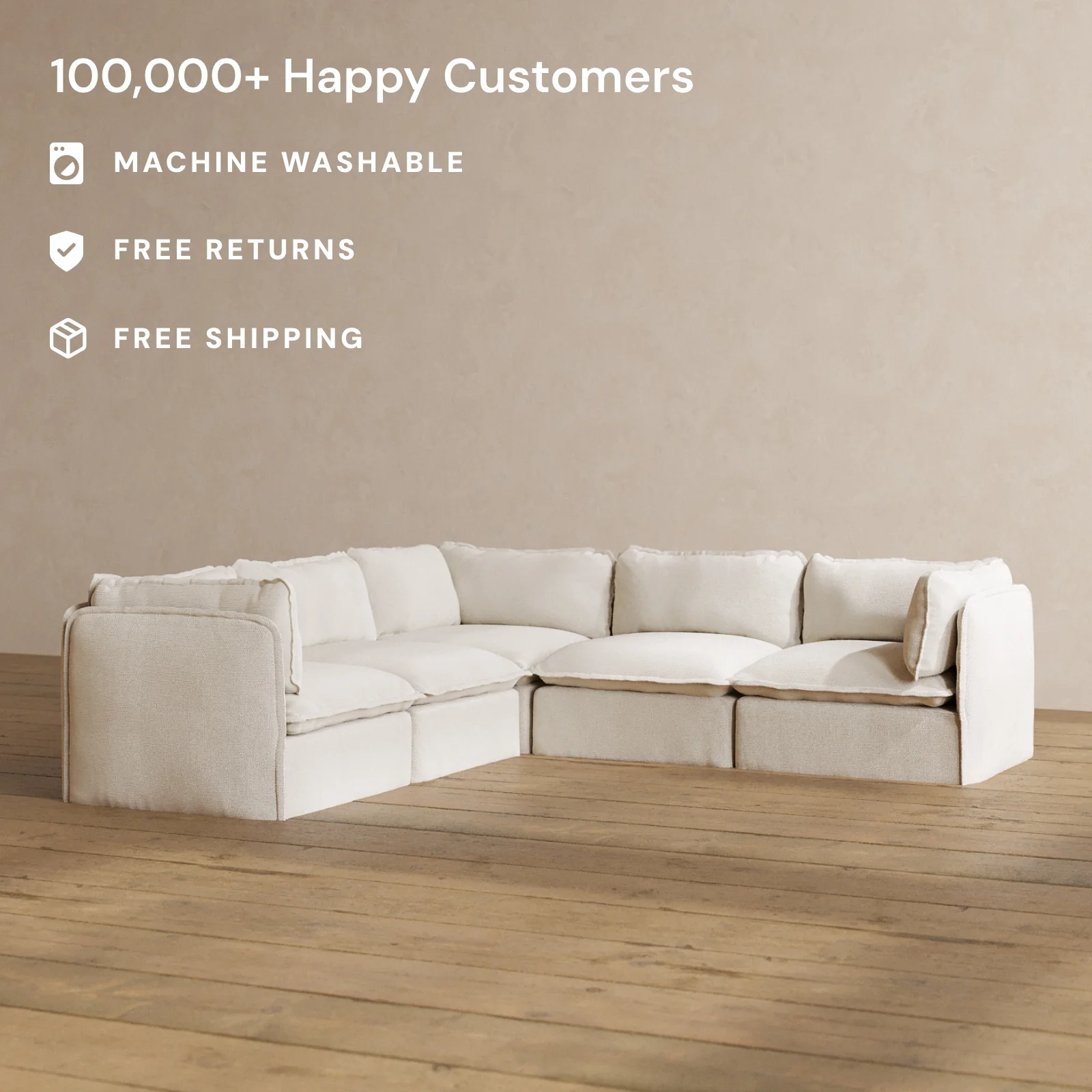 Modular Washable 5-Seater Corner Sectional in Powder | Memorix+ Seat | Contour Pillow - Image 2