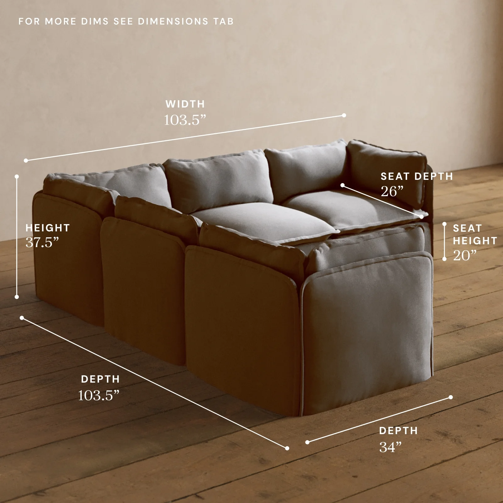 Modular Washable 5-Seater Corner Sectional in Pumice | Memorix+ Seat | Contour Pillow - Image 5