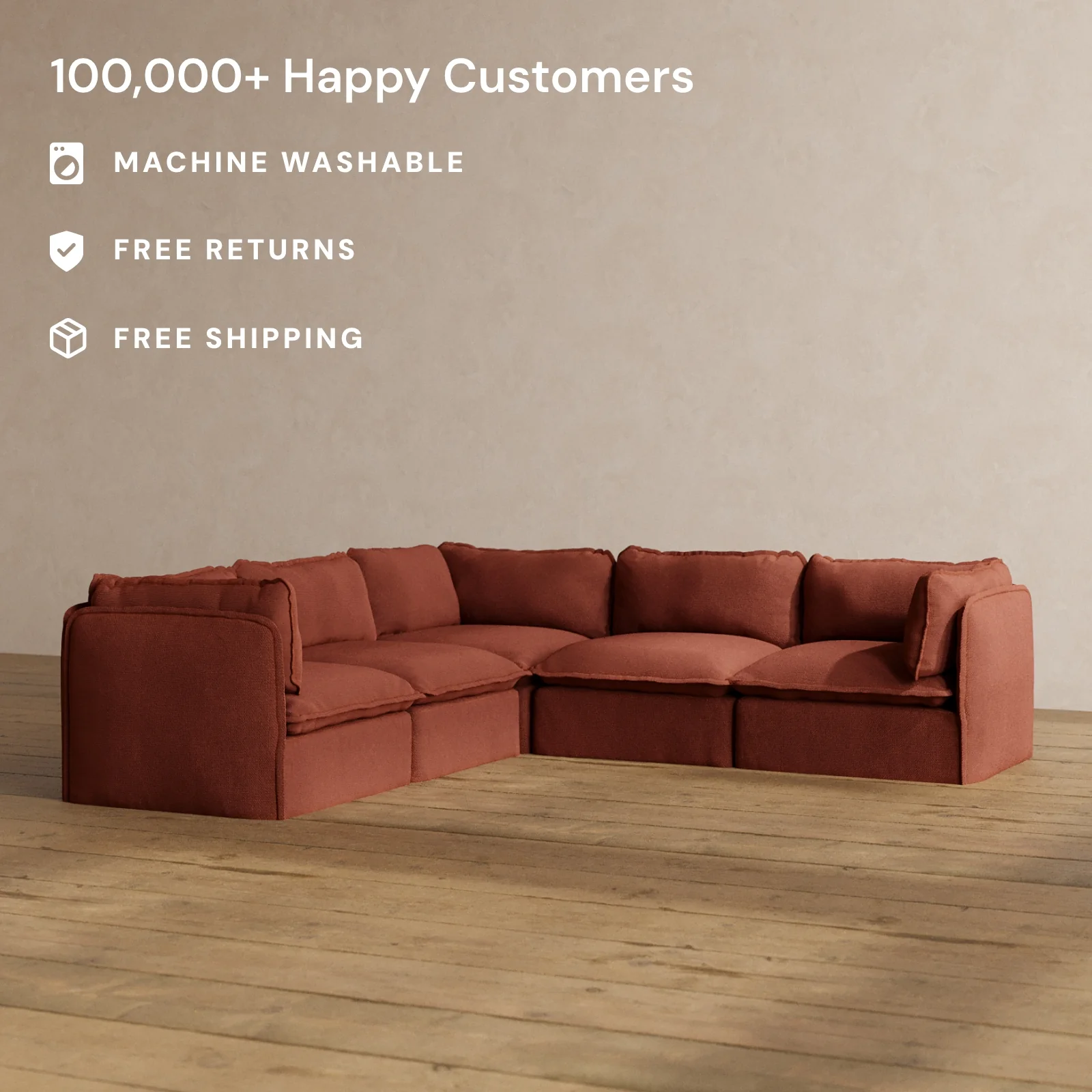 Modular Washable 5-Seater Corner Sectional in Rust | Memorix+ Seat | Contour Pillow - Image 2
