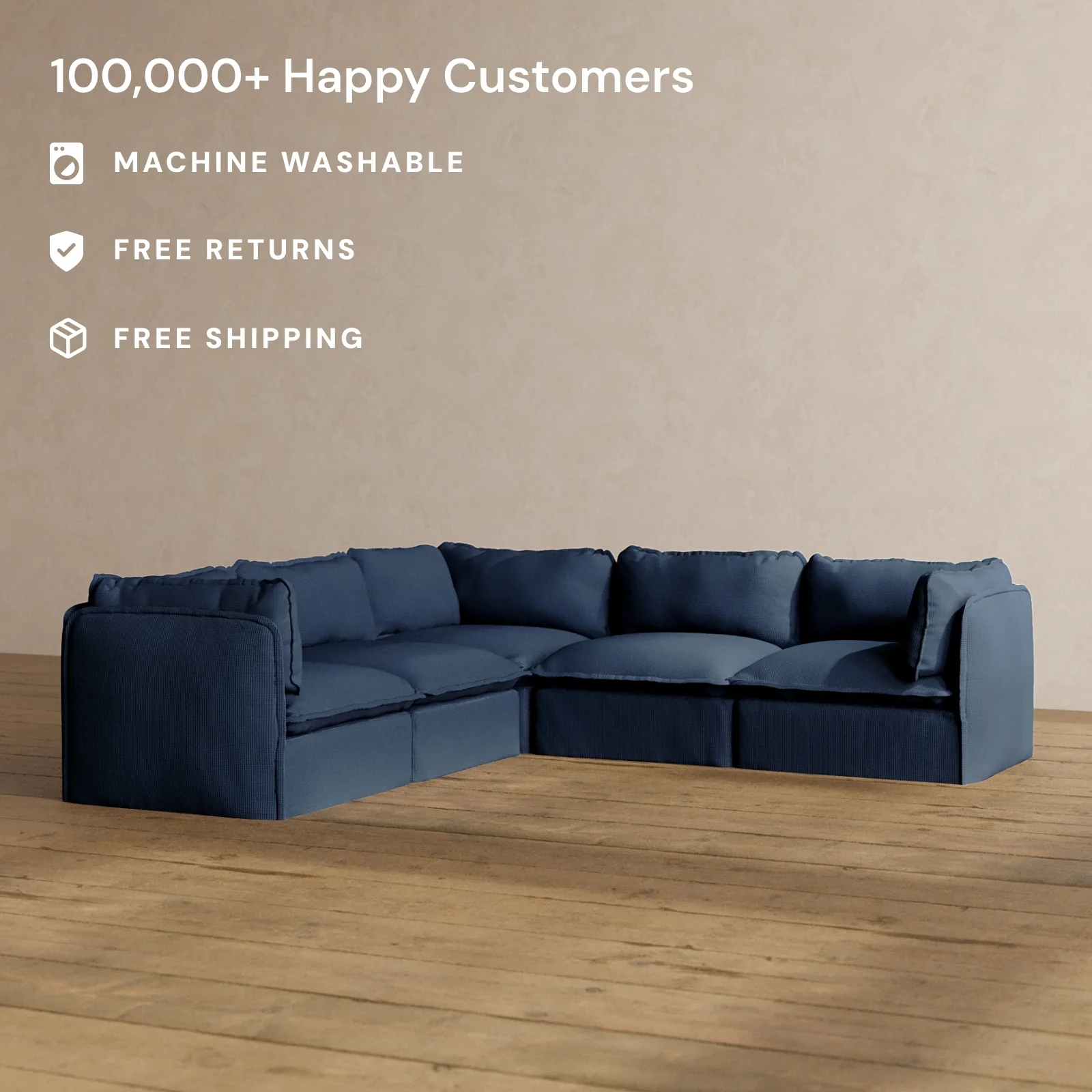 Modular Washable 5-Seater Corner Sectional in Sumi | Deluxe+ Seat | Cloud Pillow - Image 2
