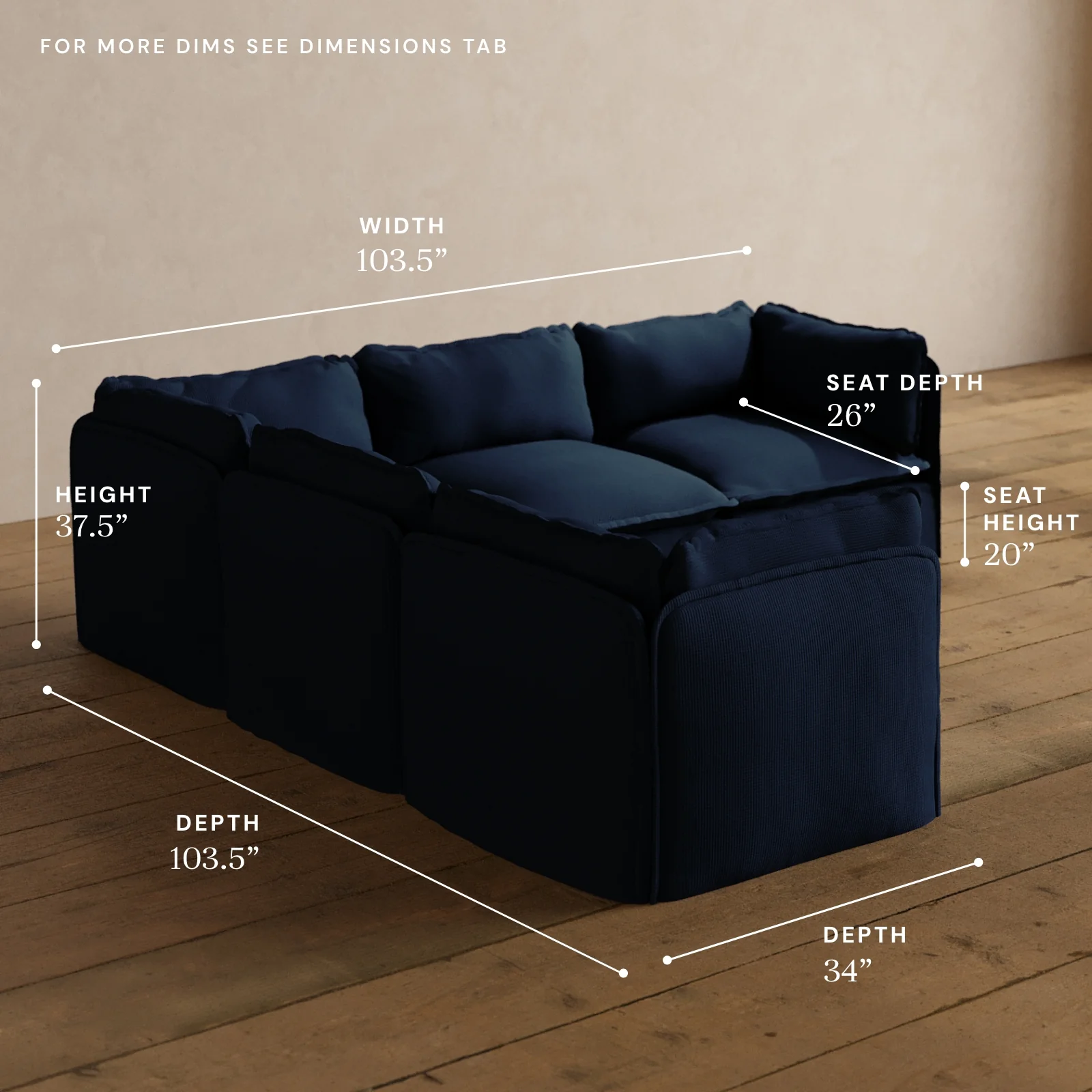 Modular Washable 5-Seater Corner Sectional in Sumi | Deluxe+ Seat | Cloud Pillow - Image 5