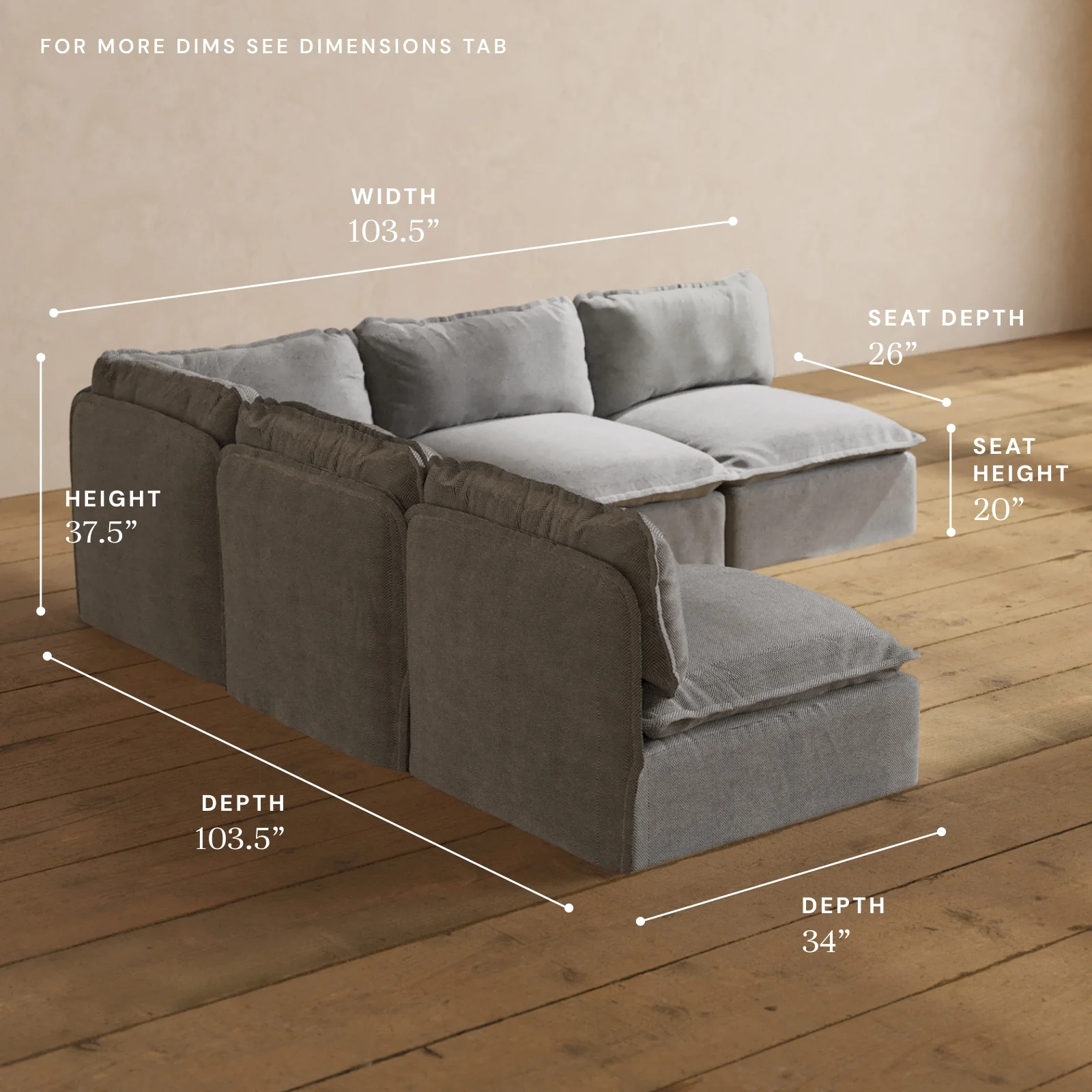Modular Washable 5-Seater Open-Ends Corner Sectional in Ash | Memorix+ Seat | Contour Pillow - Image 5