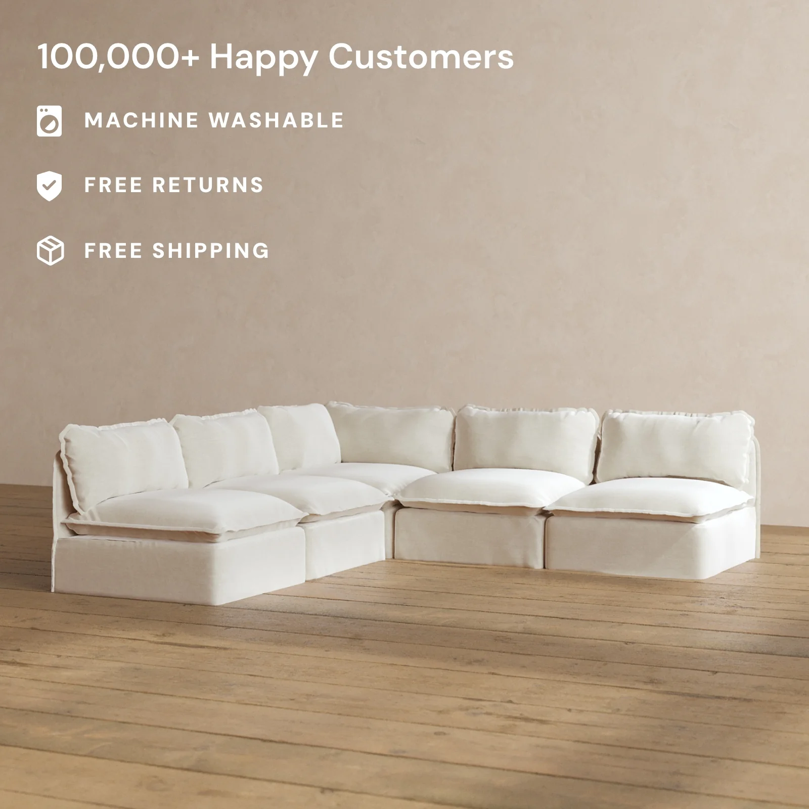 Modular Washable 5-Seater Open-Ends Corner Sectional in Coco | Memorix+ Seat | Contour Pillow - Image 2