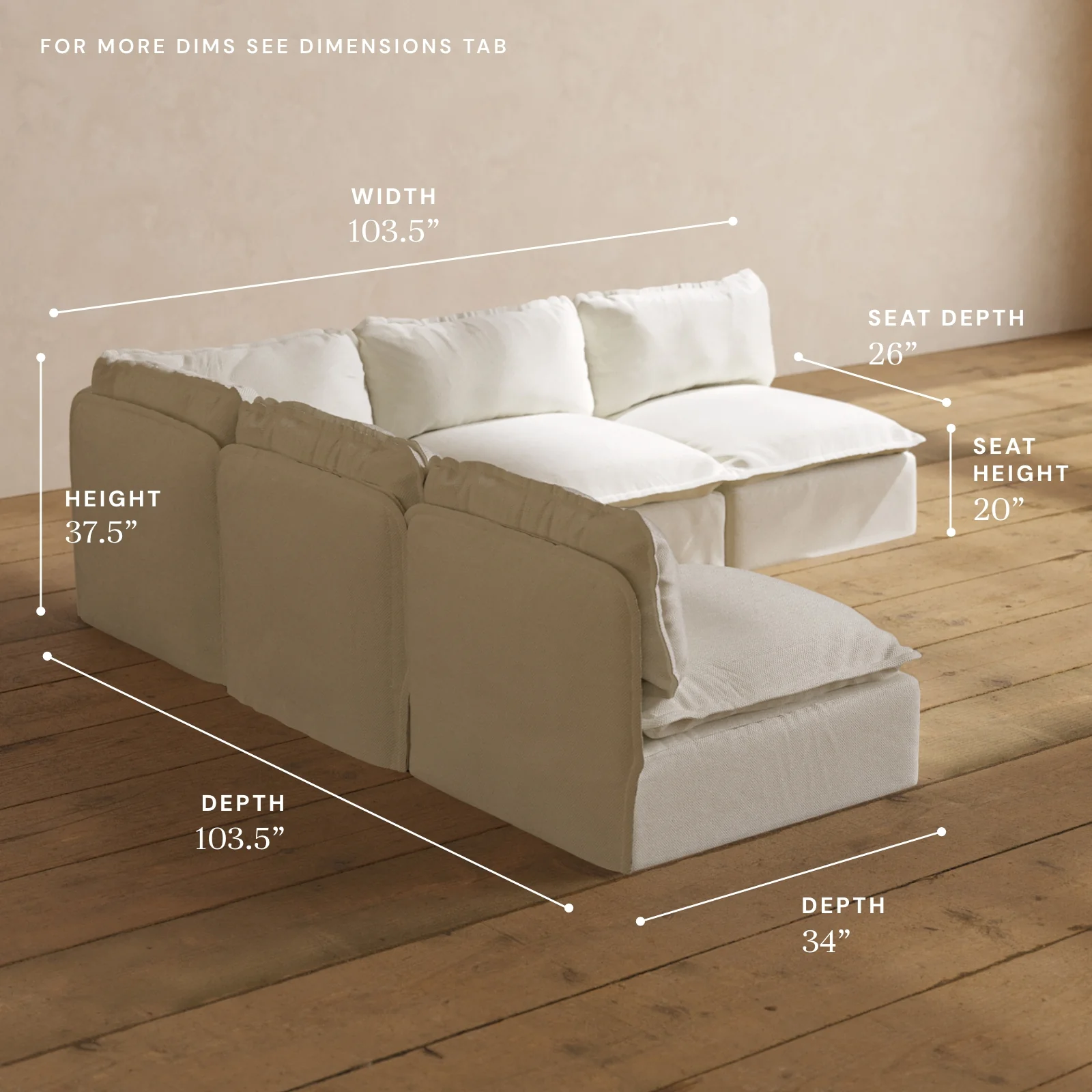 Modular Washable 5-Seater Open-Ends Corner Sectional in Eggshell | Memorix+ Seat | Contour Pillow - Image 5