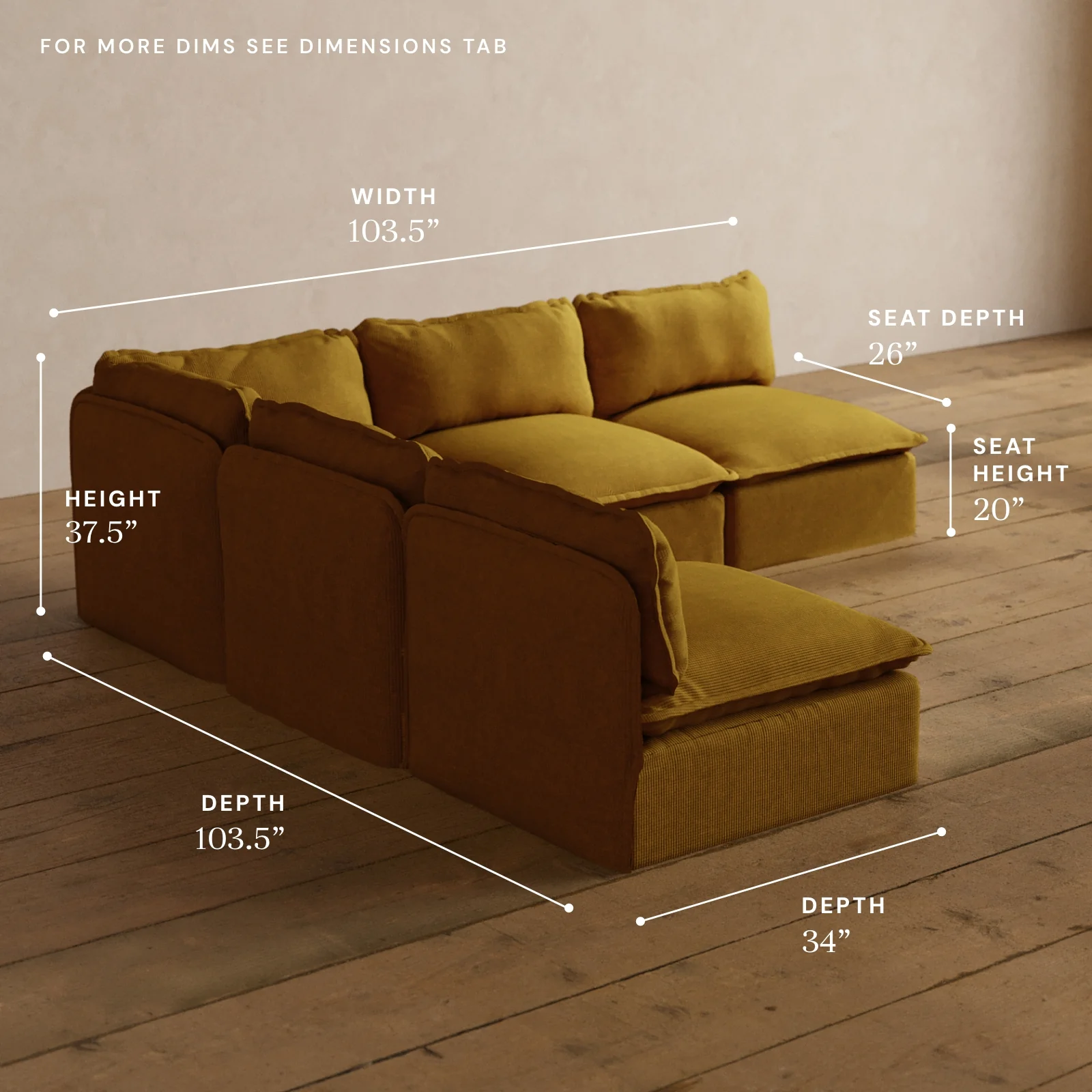 Modular Washable 5-Seater Open-Ends Corner Sectional in Kiiro | Deluxe+ Seat | Cloud Pillow - Image 5