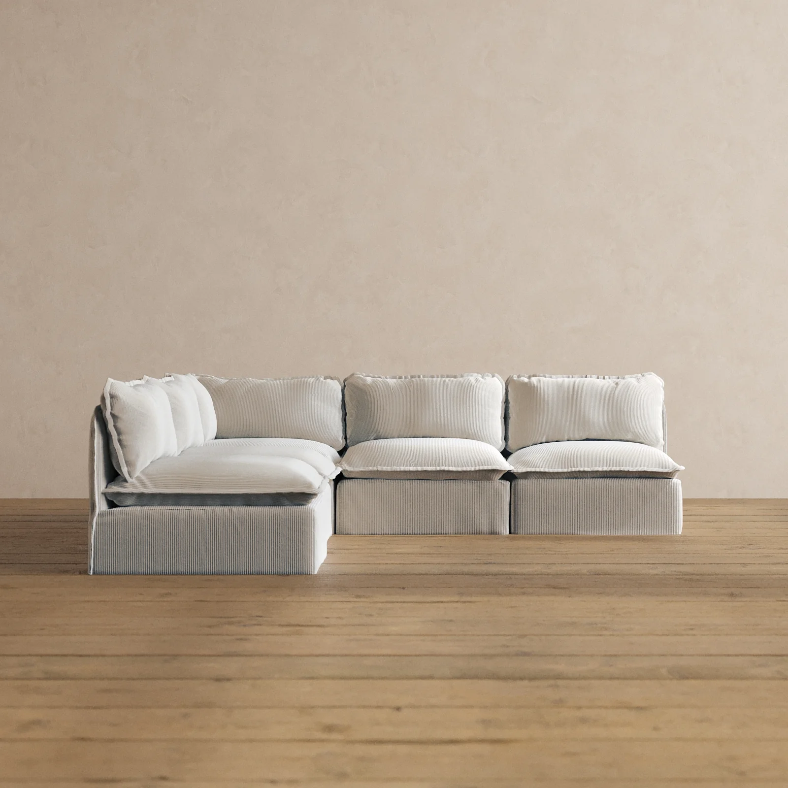 Modular Washable 5-Seater Open-Ends Corner Sectional in Milk | Deluxe+ Seat | Cloud Pillow