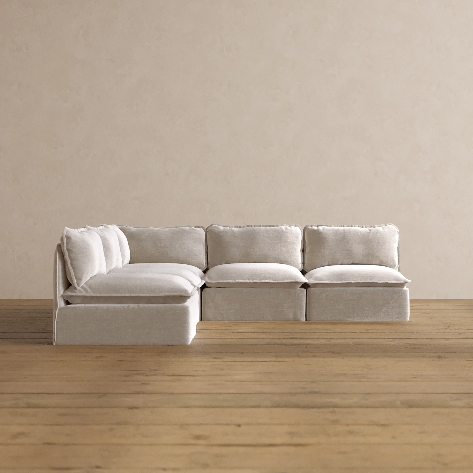 Modular Washable 5-Seater Open-Ends Corner Sectional in Mist | Deluxe+ Seat | Cloud Pillow