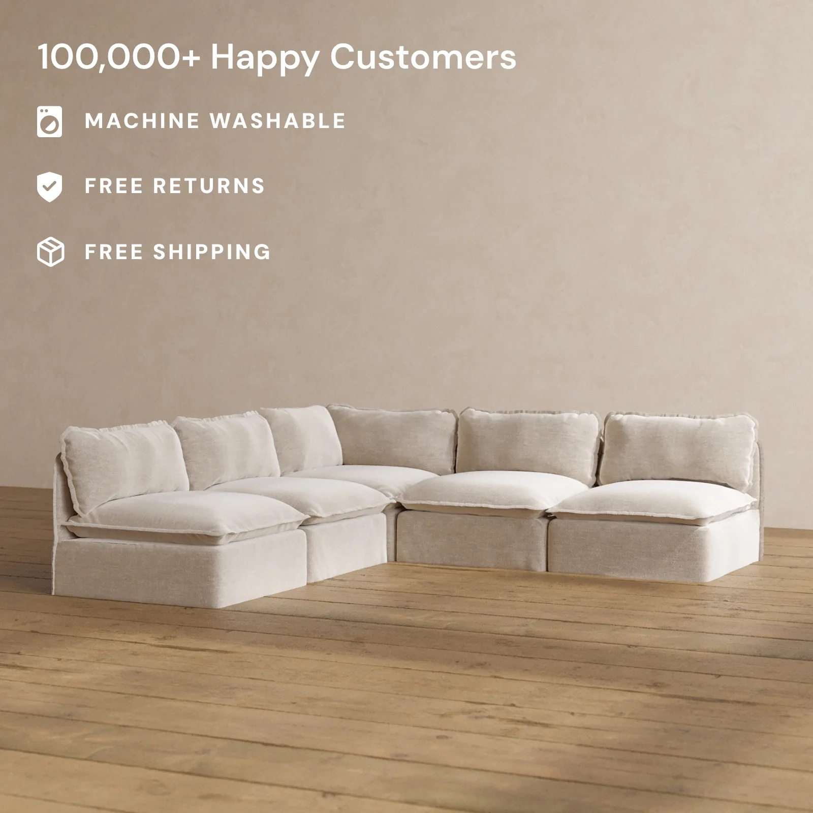 Modular Washable 5-Seater Open-Ends Corner Sectional in Mist | Deluxe+ Seat | Cloud Pillow - Image 2