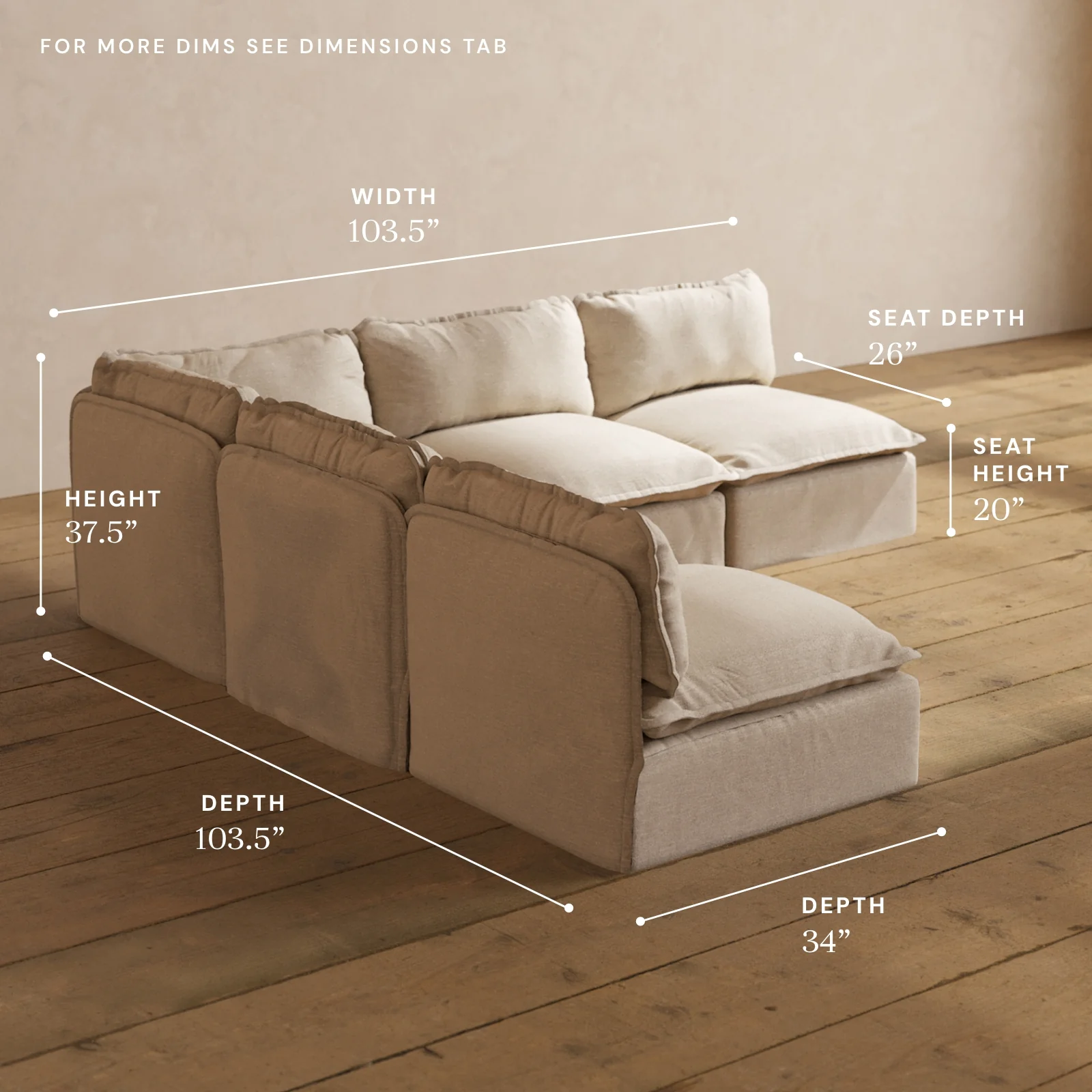 Modular Washable 5-Seater Open-Ends Corner Sectional in Oat | Deluxe+ Seat | Cloud Pillow - Image 5