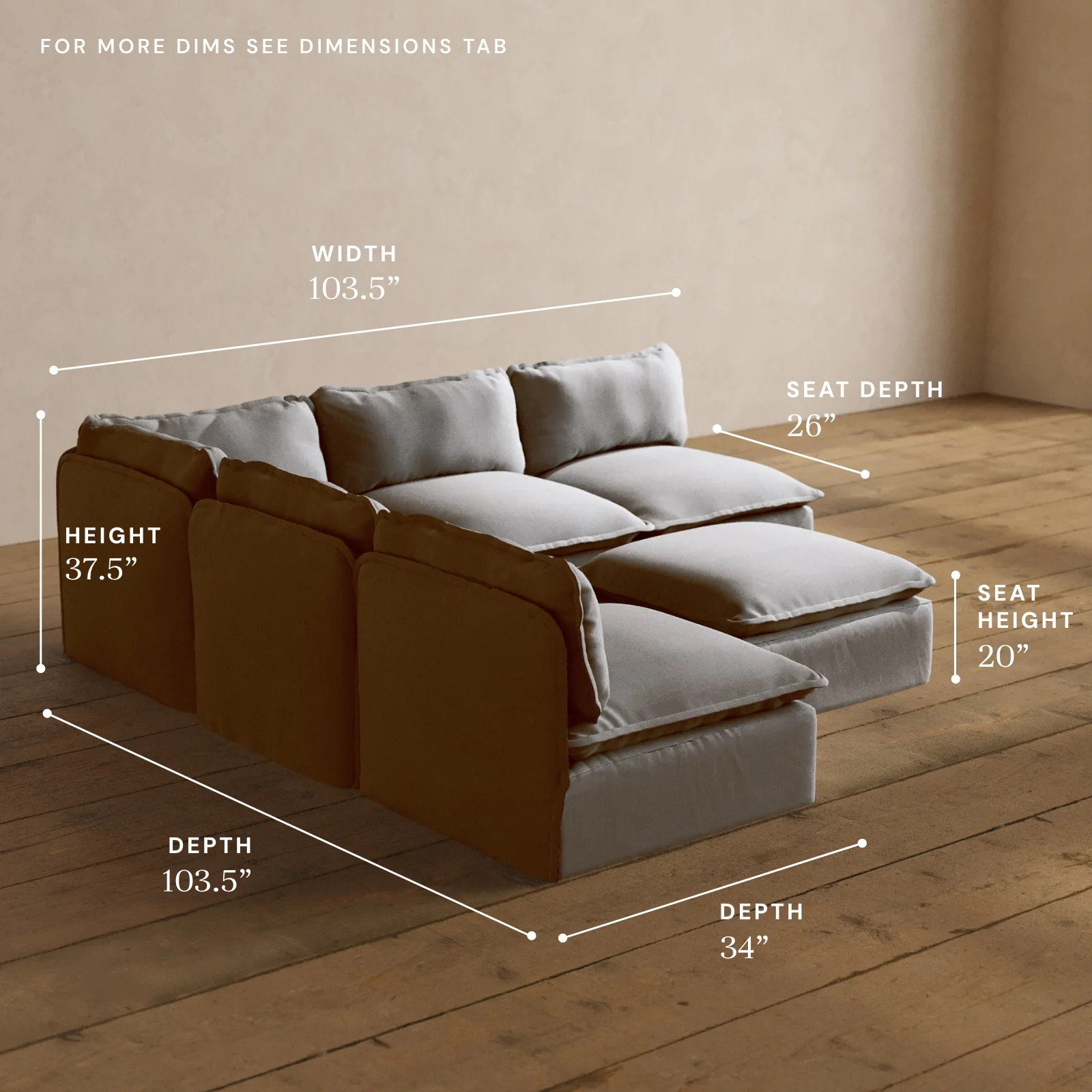 Modular Washable 5-Seater Open-Ends Corner Sectional + Ottoman in Mist | Deluxe+ Seat | Cloud Pillow - Image 5