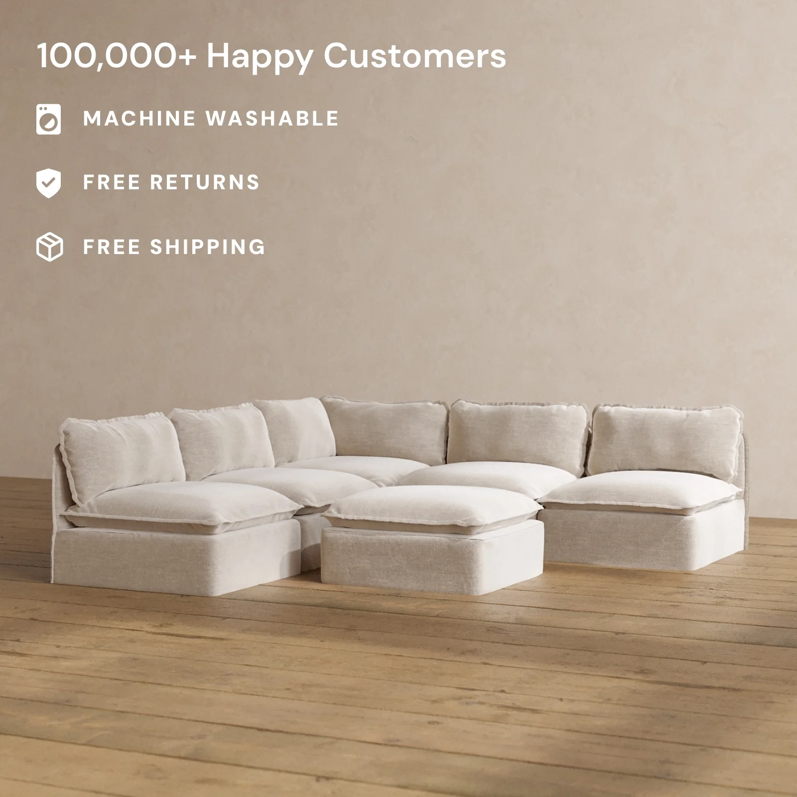 Modular Washable 5-Seater Open-Ends Corner Sectional + Ottoman in Mist | Memorix+ Seat | Contour Pillow - Image 2