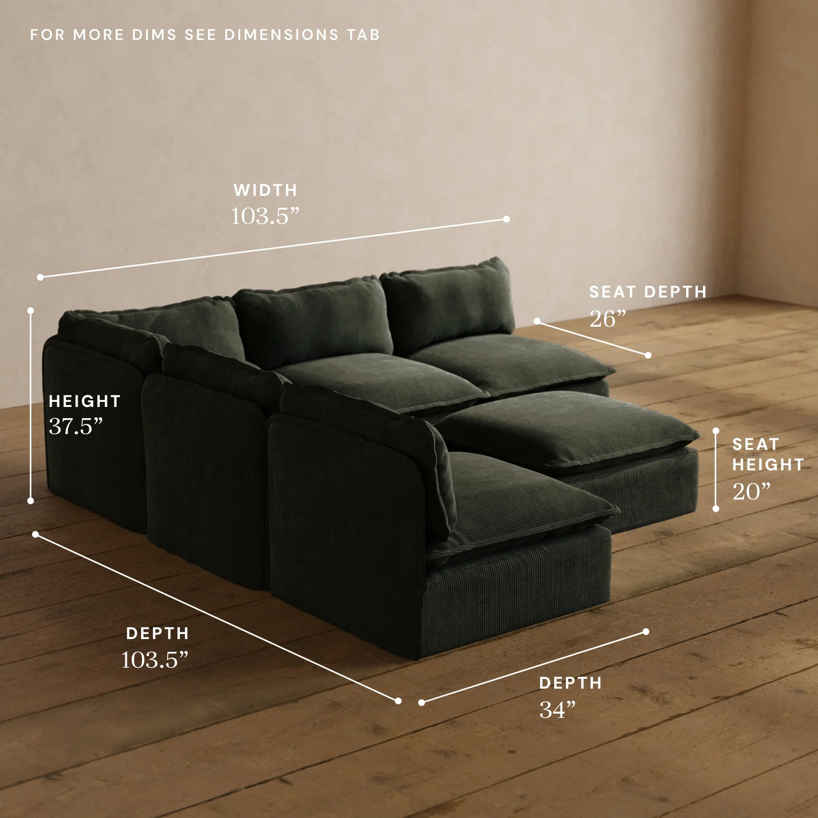 Modular Washable 5-Seater Open-Ends Corner Sectional + Ottoman in Olivine | Deluxe+ Seat | Cloud Pillow - Image 5