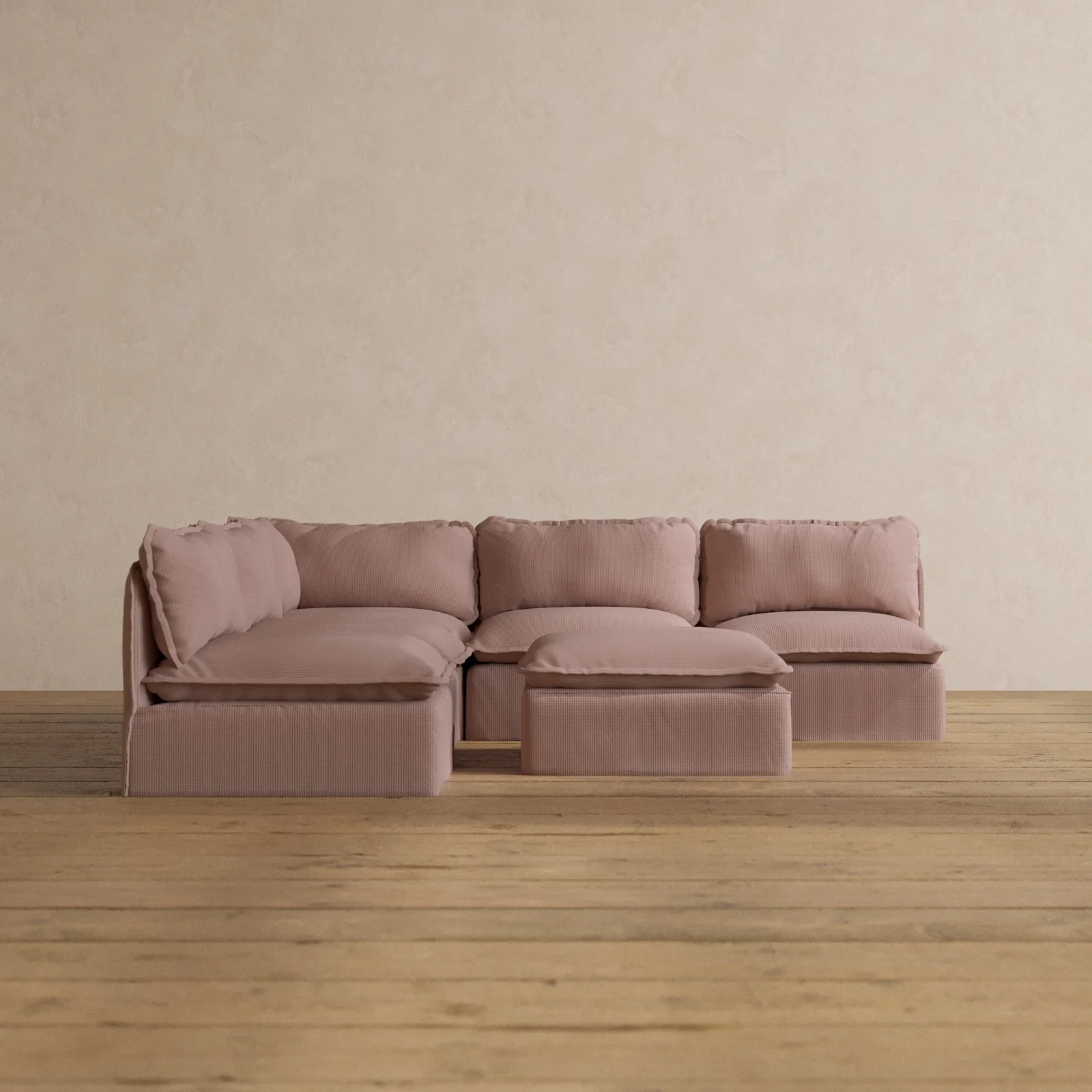 Modular Washable 5-Seater Open-Ends Corner Sectional + Ottoman in Sakura | Deluxe+ Seat | Cloud Pillow