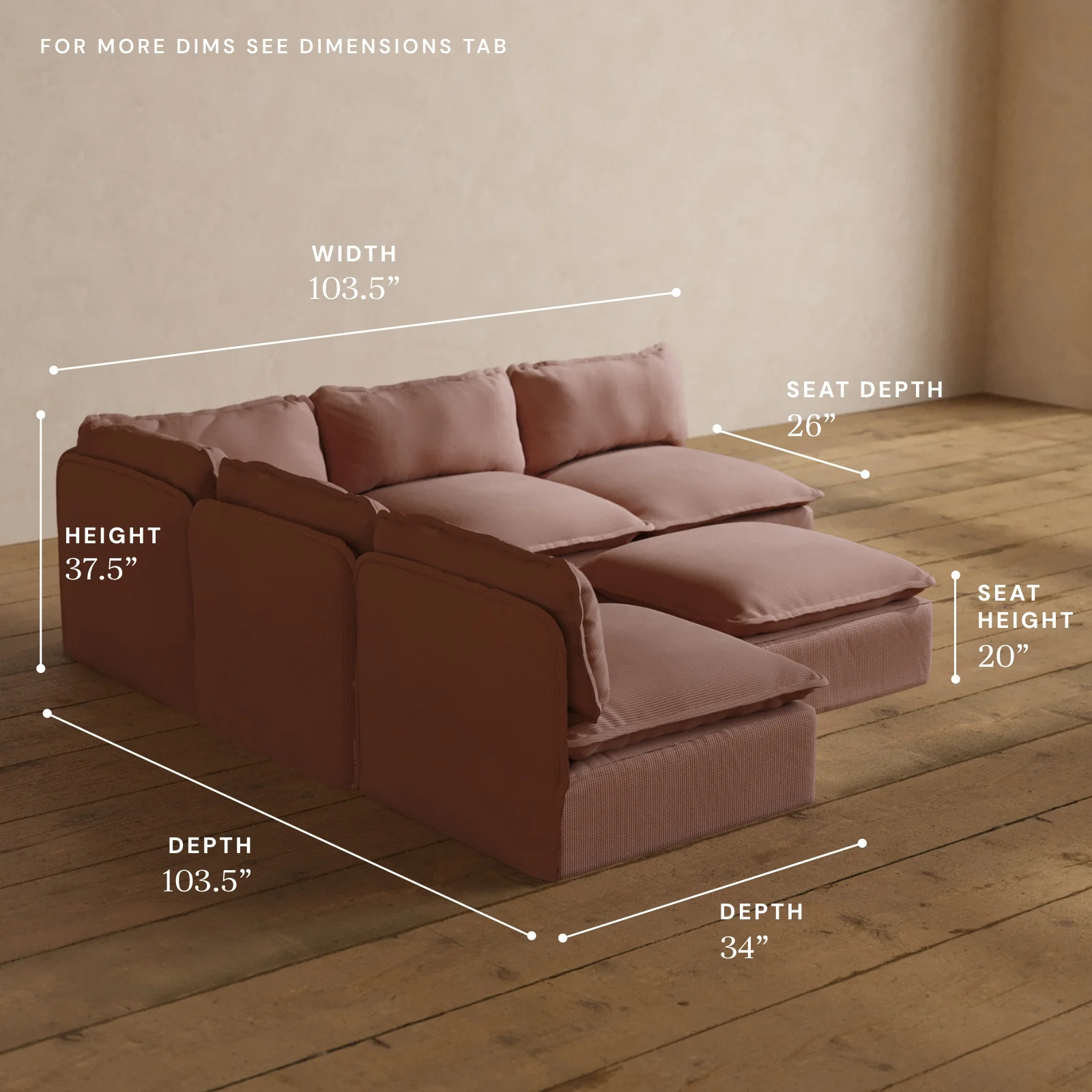 Modular Washable 5-Seater Open-Ends Corner Sectional + Ottoman in Sakura | Deluxe+ Seat | Cloud Pillow - Image 5