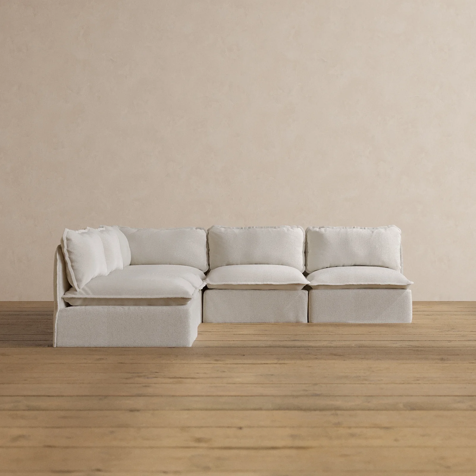 Modular Washable 5-Seater Open-Ends Corner Sectional in Powder | Deluxe+ Seat | Cloud Pillow