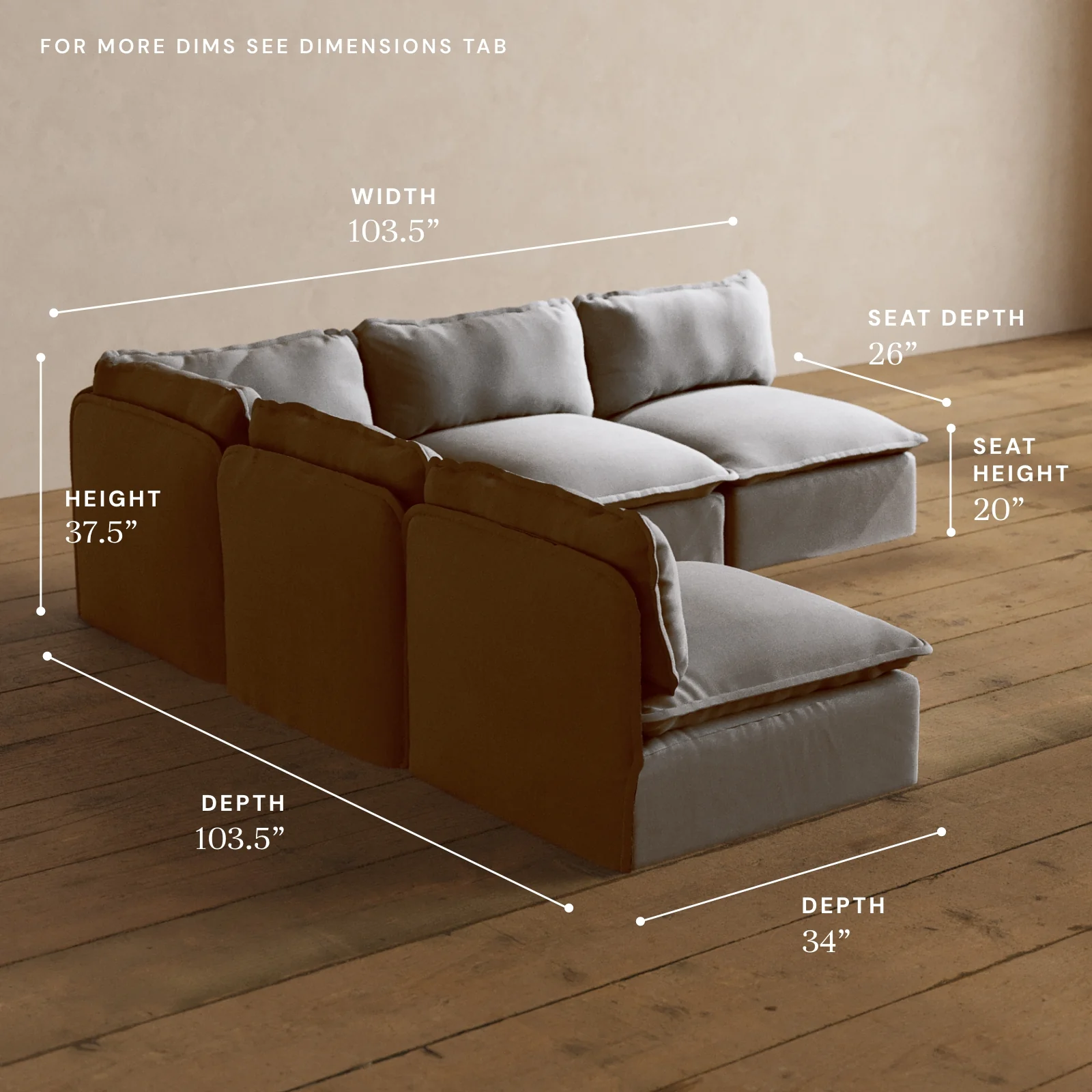 Modular Washable 5-Seater Open-Ends Corner Sectional in Pumice | Deluxe+ Seat | Cloud Pillow - Image 5