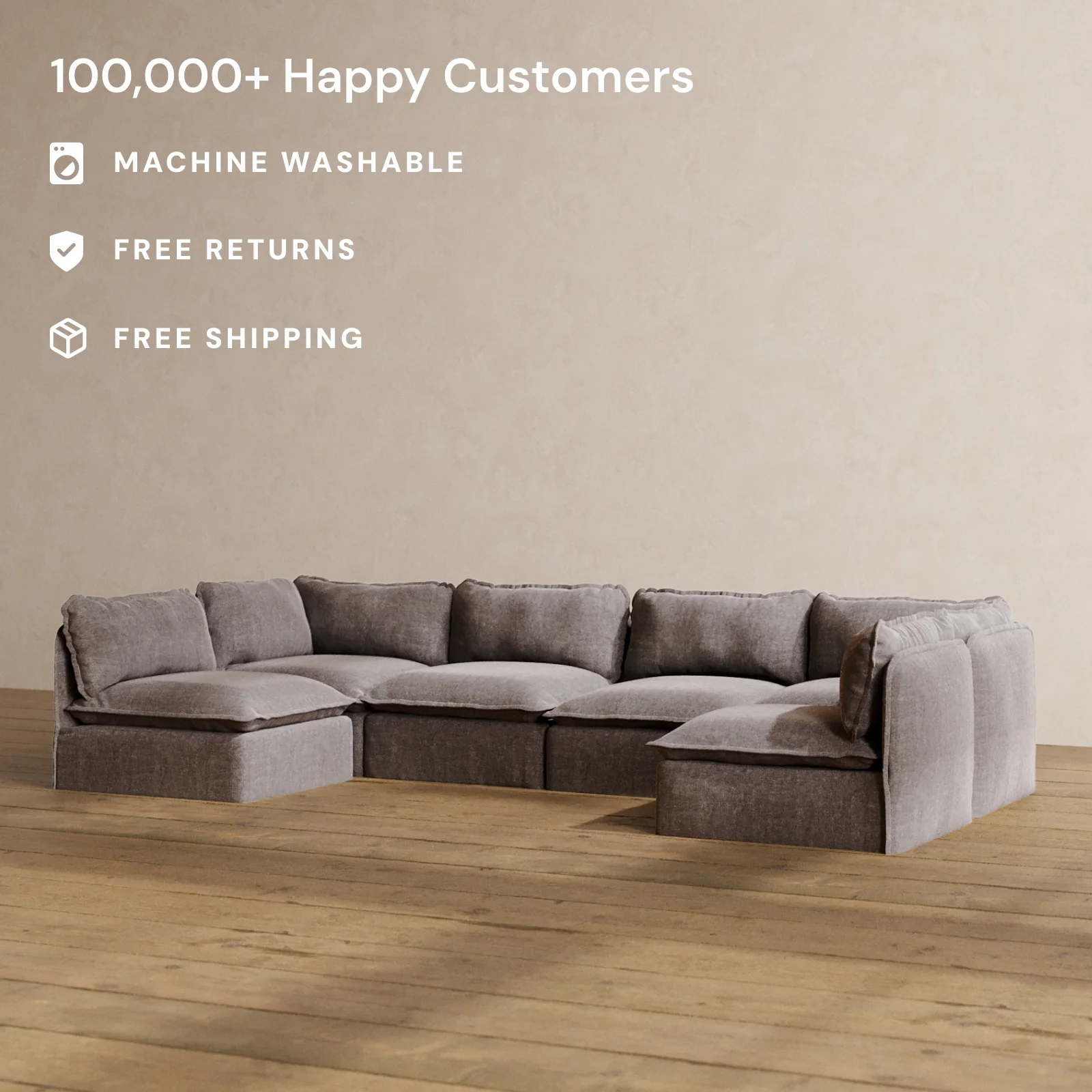 Modular Washable 6-Seater Open-Ends U-Sectional in Caviar | Memorix+ Seat | Contour Pillow - Image 2