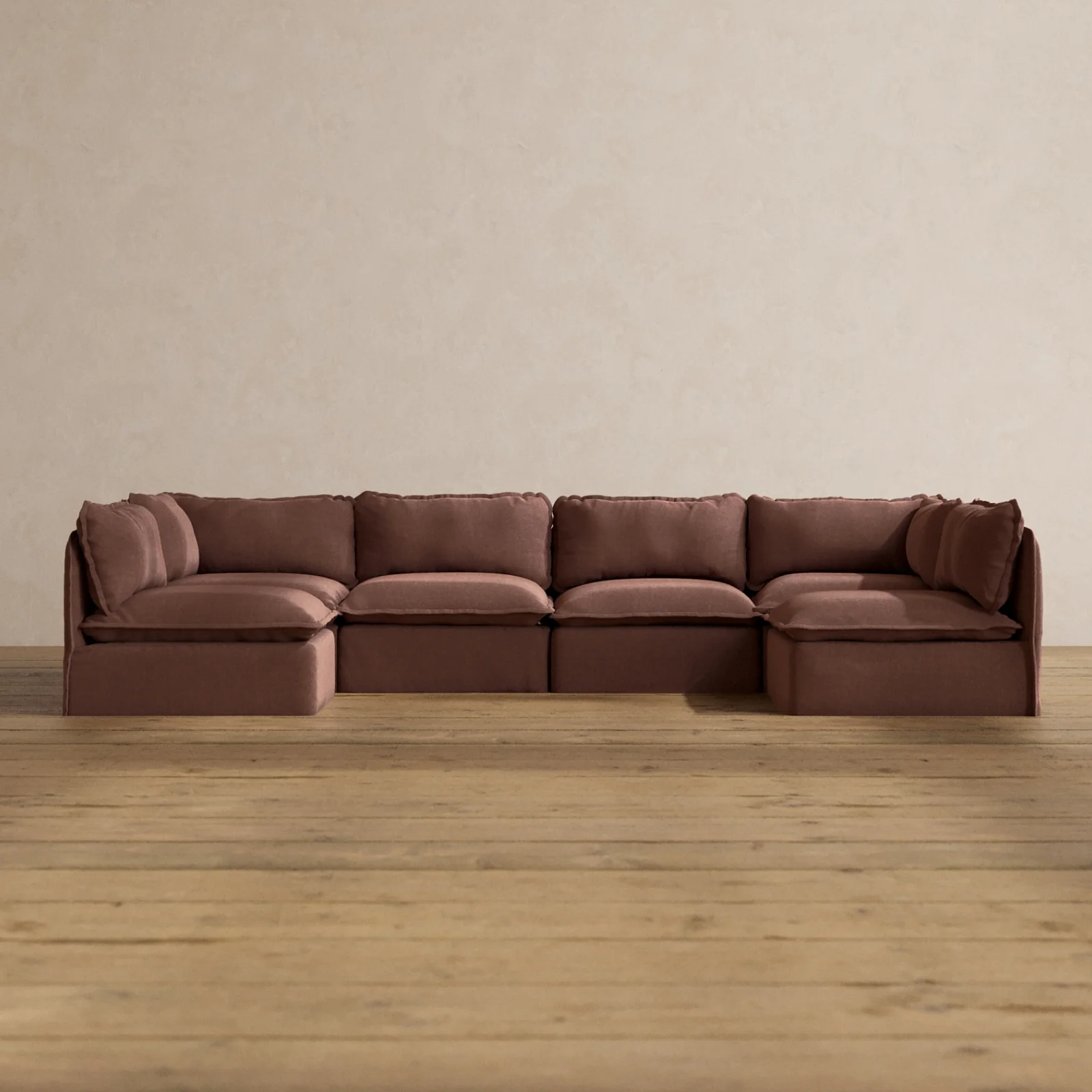 Modular Washable 6-Seater Open-Ends U-Sectional in Chestnut | Memorix+ Seat | Contour Pillow