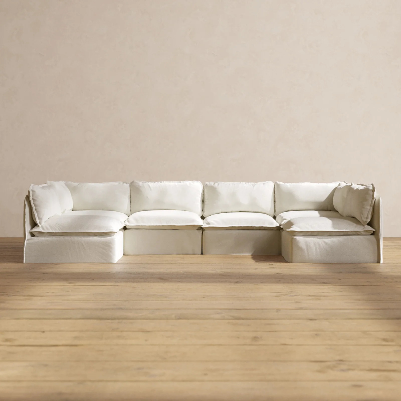 Modular Washable 6-Seater Open-Ends U-Sectional in Eggshell | Memorix+ Seat | Contour Pillow