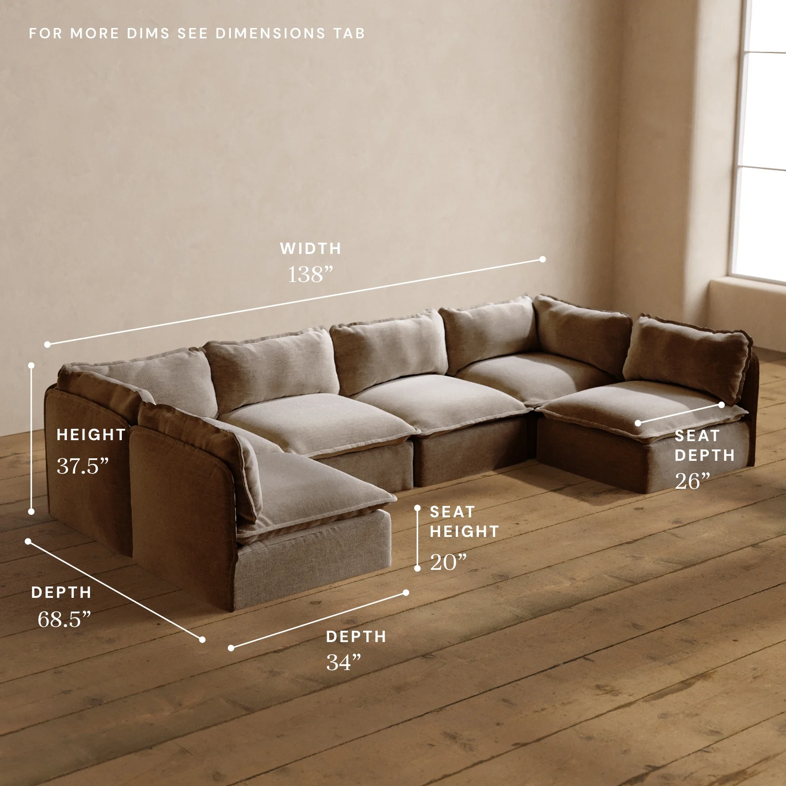 Modular Washable 6-Seater Open-Ends U-Sectional in Mist | Deluxe+ Seat | Cloud Pillow - Image 5