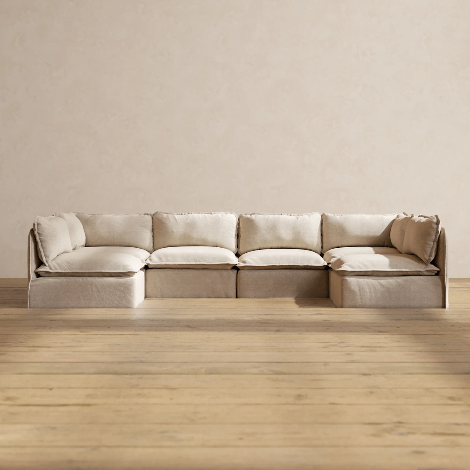 Modular Washable 6-Seater Open-Ends U-Sectional in Oat | Deluxe+ Seat | Cloud Pillow