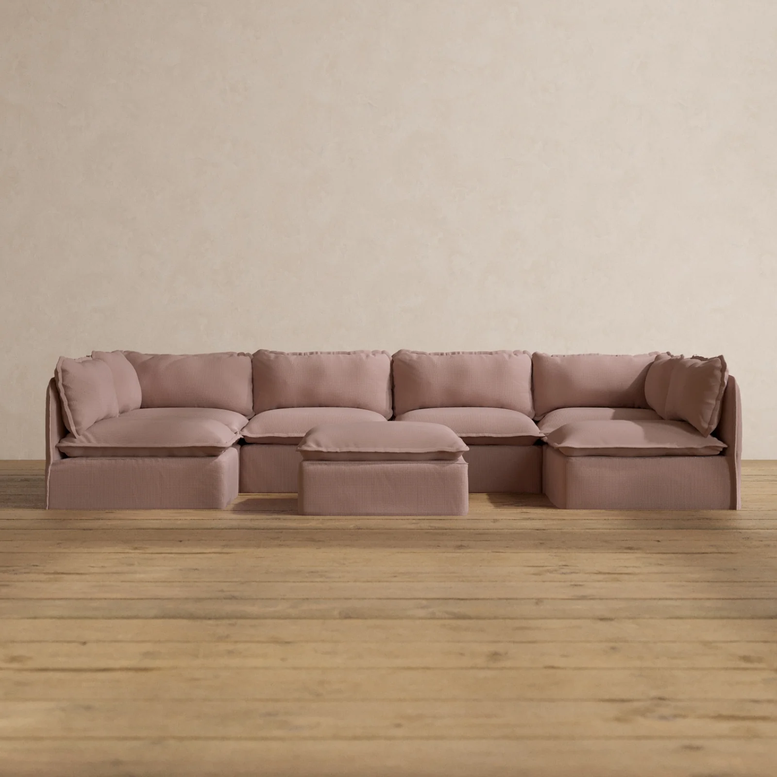Modular Washable 6-Seater Open-Ends U-Sectional + Ottoman in Sakura | Memorix+ Seat | Contour Pillow