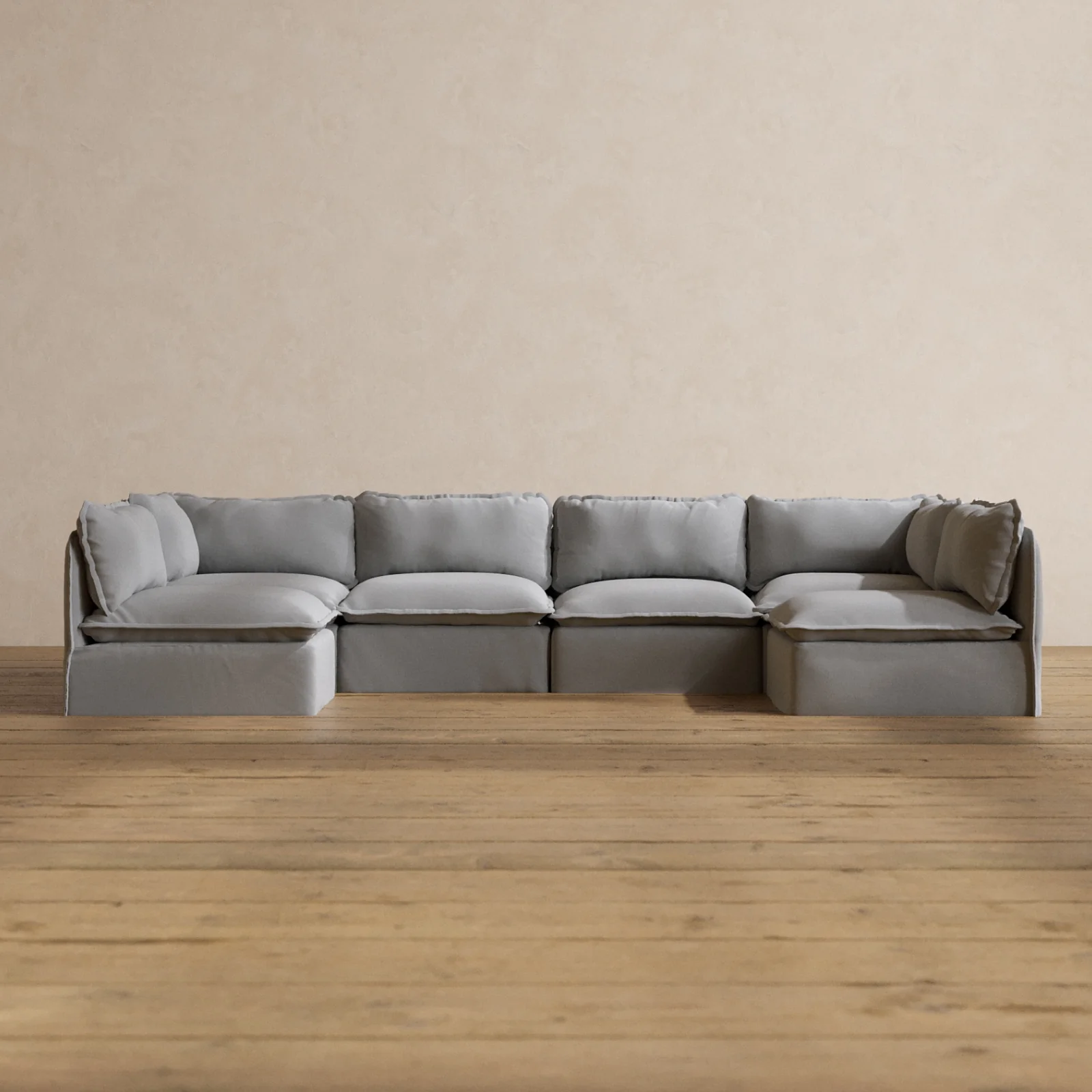 Modular Washable 6-Seater Open-Ends U-Sectional in Pumice | Memorix+ Seat | Contour Pillow
