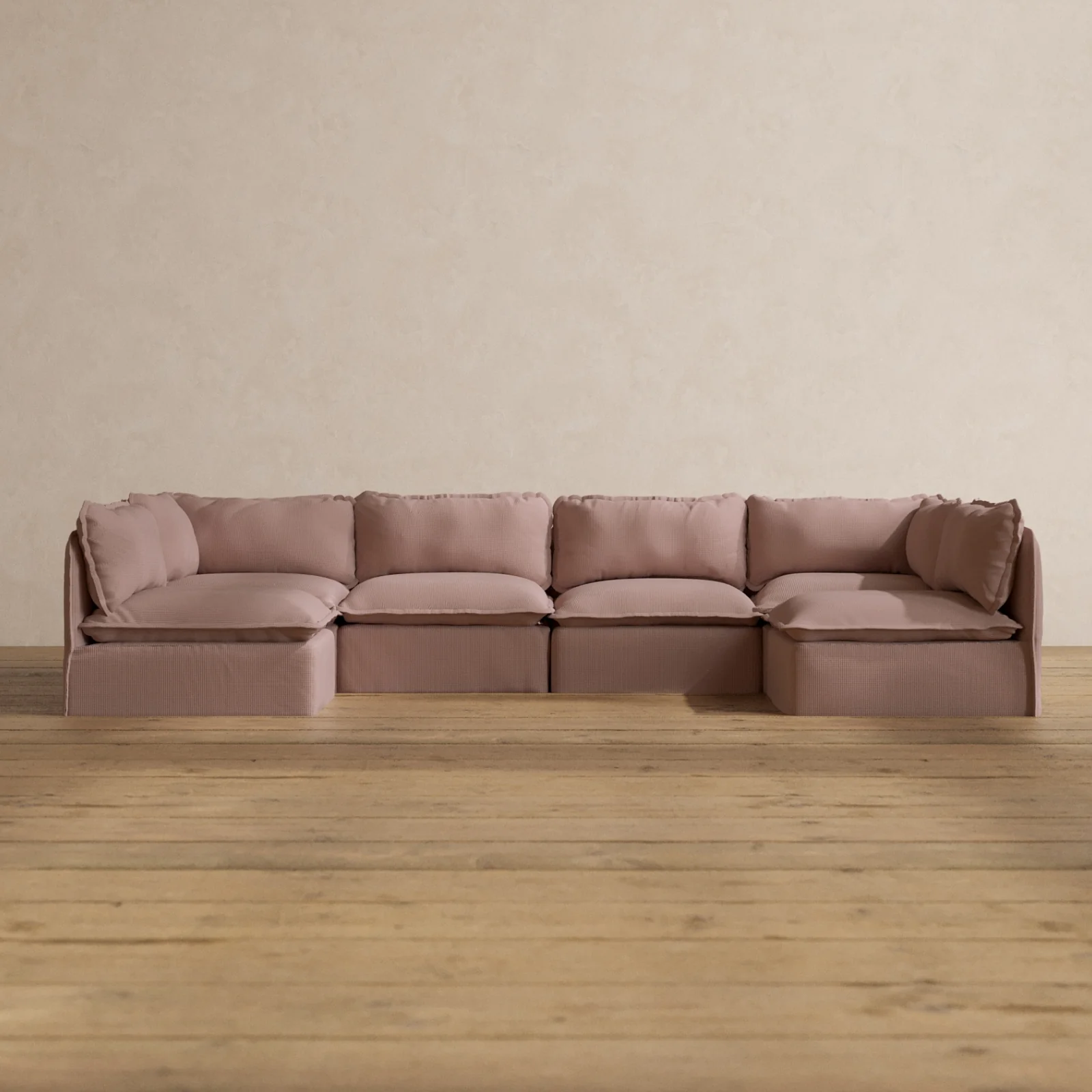 Modular Washable 6-Seater Open-Ends U-Sectional in Sakura | Deluxe+ Seat | Cloud Pillow