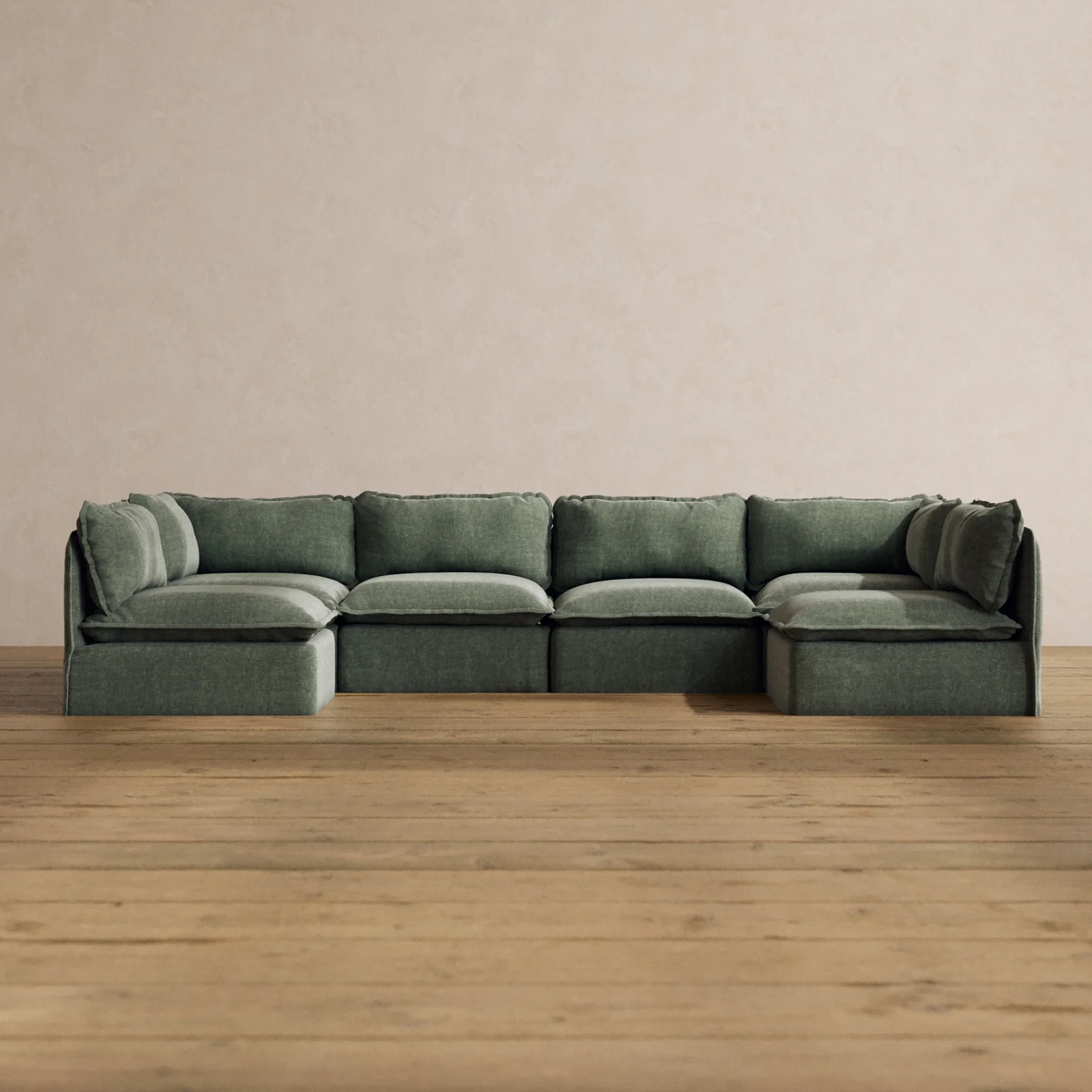 Modular Washable 6-Seater Open-Ends U-Sectional in Willow | Deluxe+ Seat | Cloud Pillow