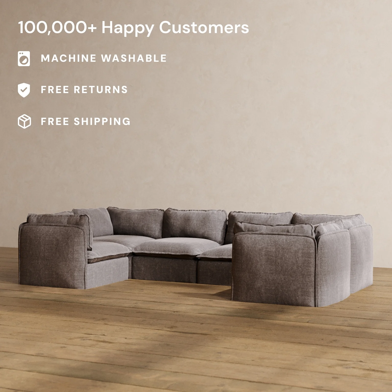 Modular Washable 6-Seater U-Sectional in Caviar | Memorix+ Seat | Contour Pillow - Image 2
