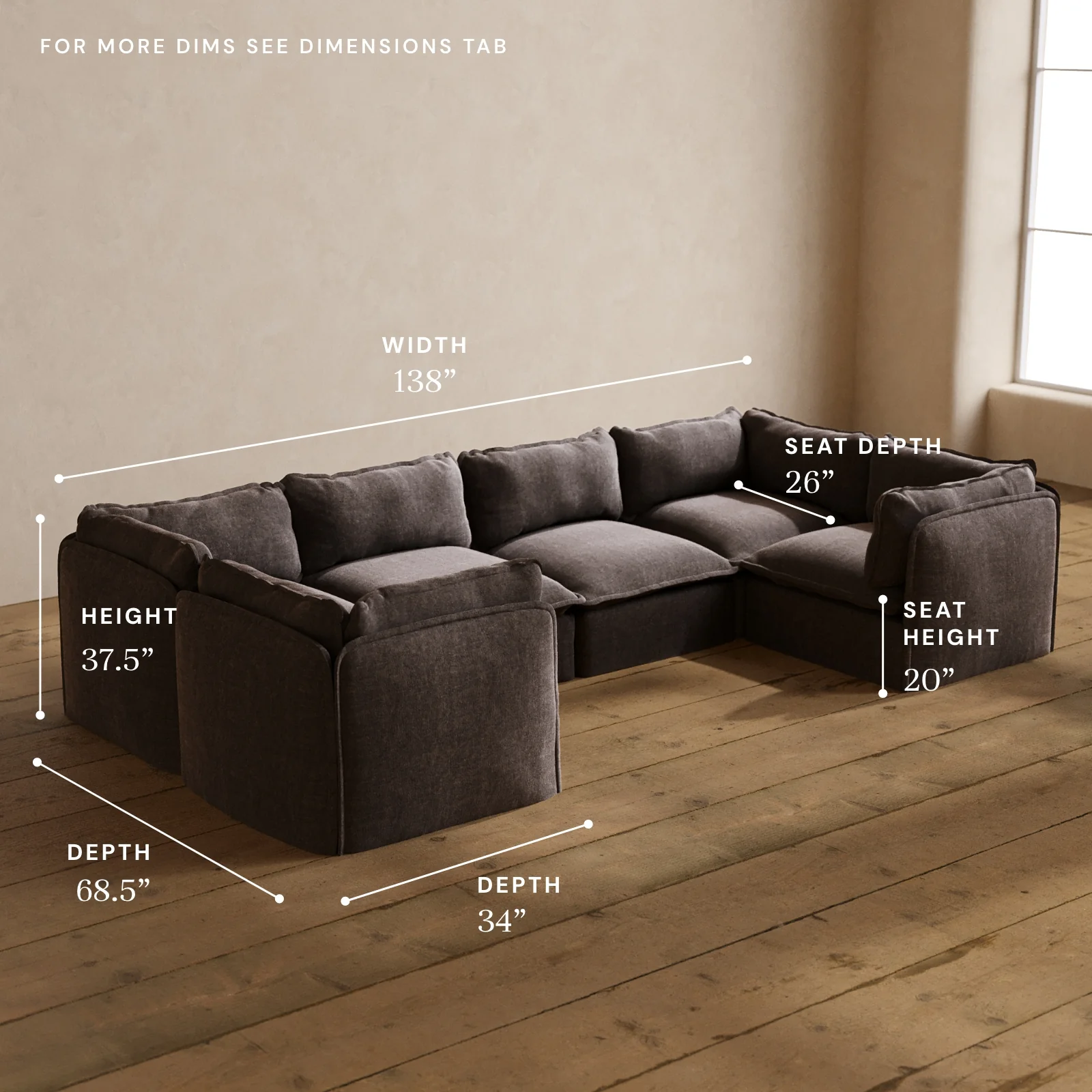 Modular Washable 6-Seater U-Sectional in Caviar | Memorix+ Seat | Contour Pillow - Image 5