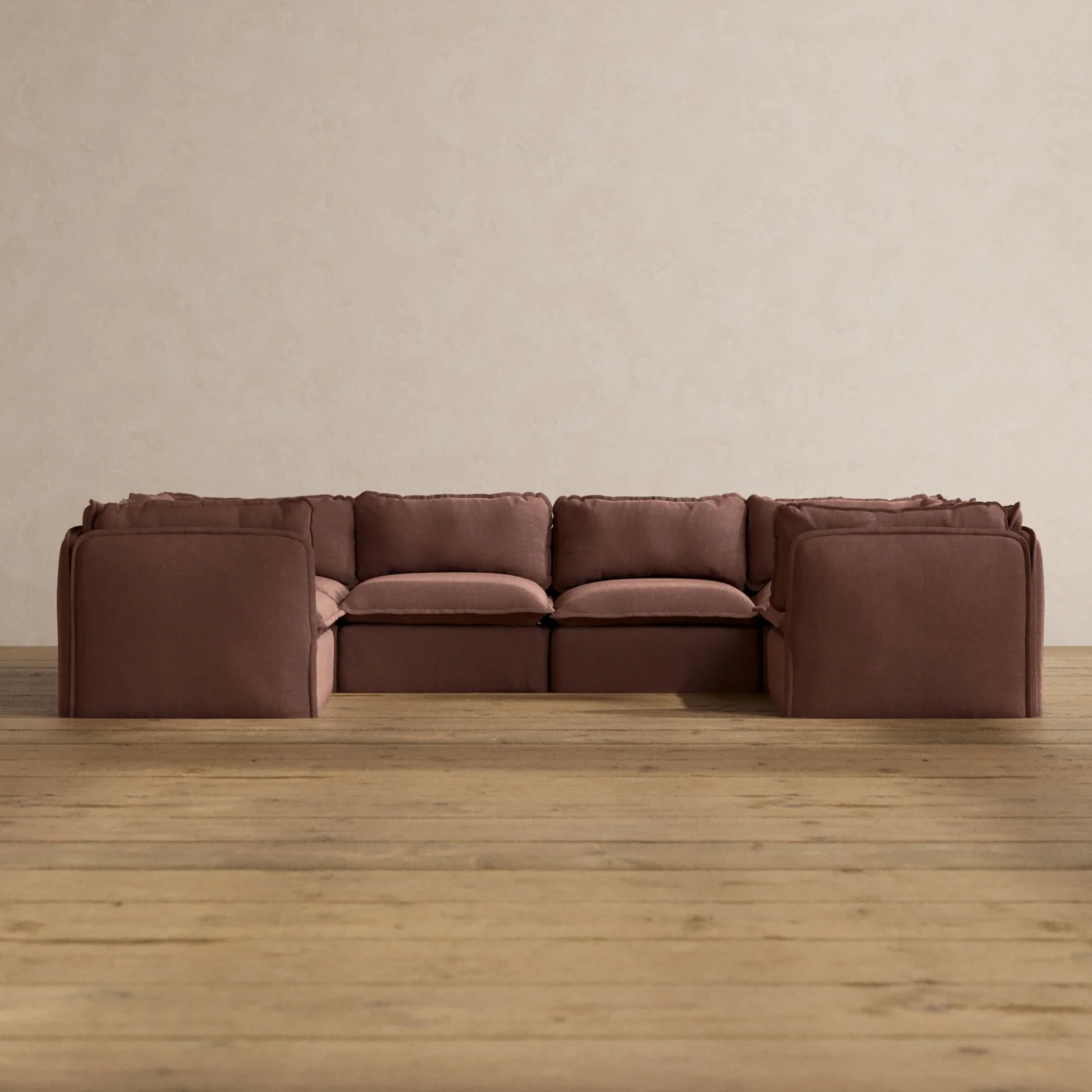 Modular Washable 6-Seater U-Sectional in Chestnut | Deluxe+ Seat | Cloud Pillow