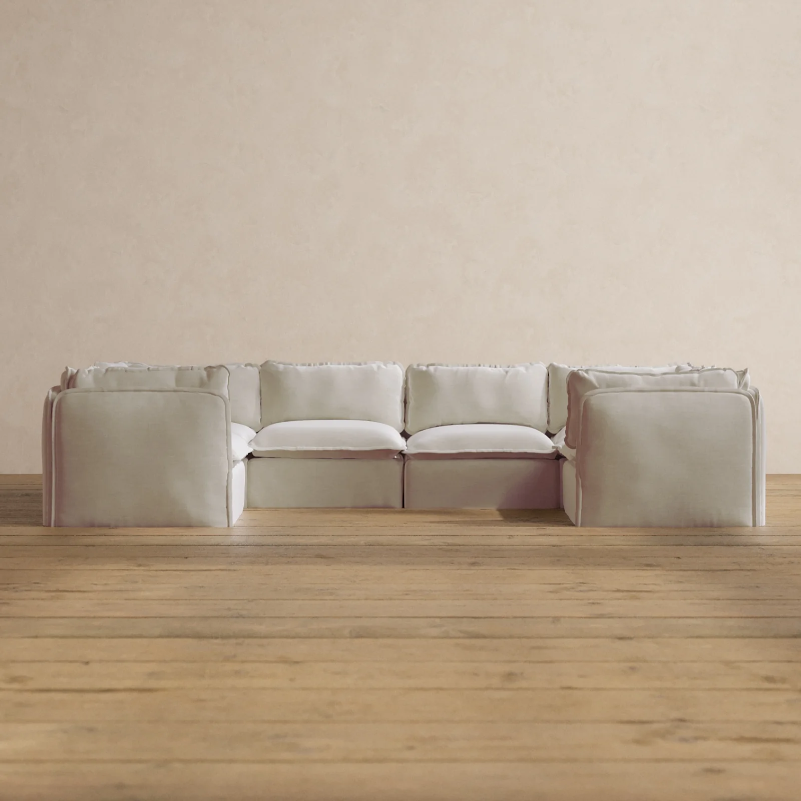 Modular Washable 6-Seater U-Sectional in Coco | Deluxe+ Seat | Cloud Pillow